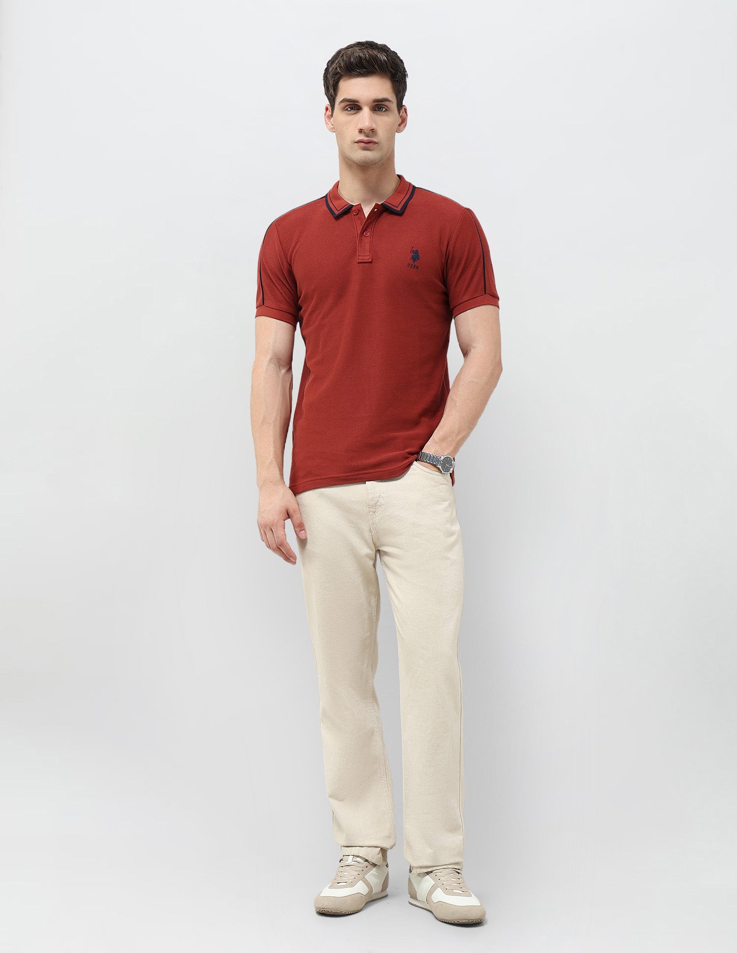 Textured Slim Fit Polo Shirt Red - U.S. Polo Assn. India | Large