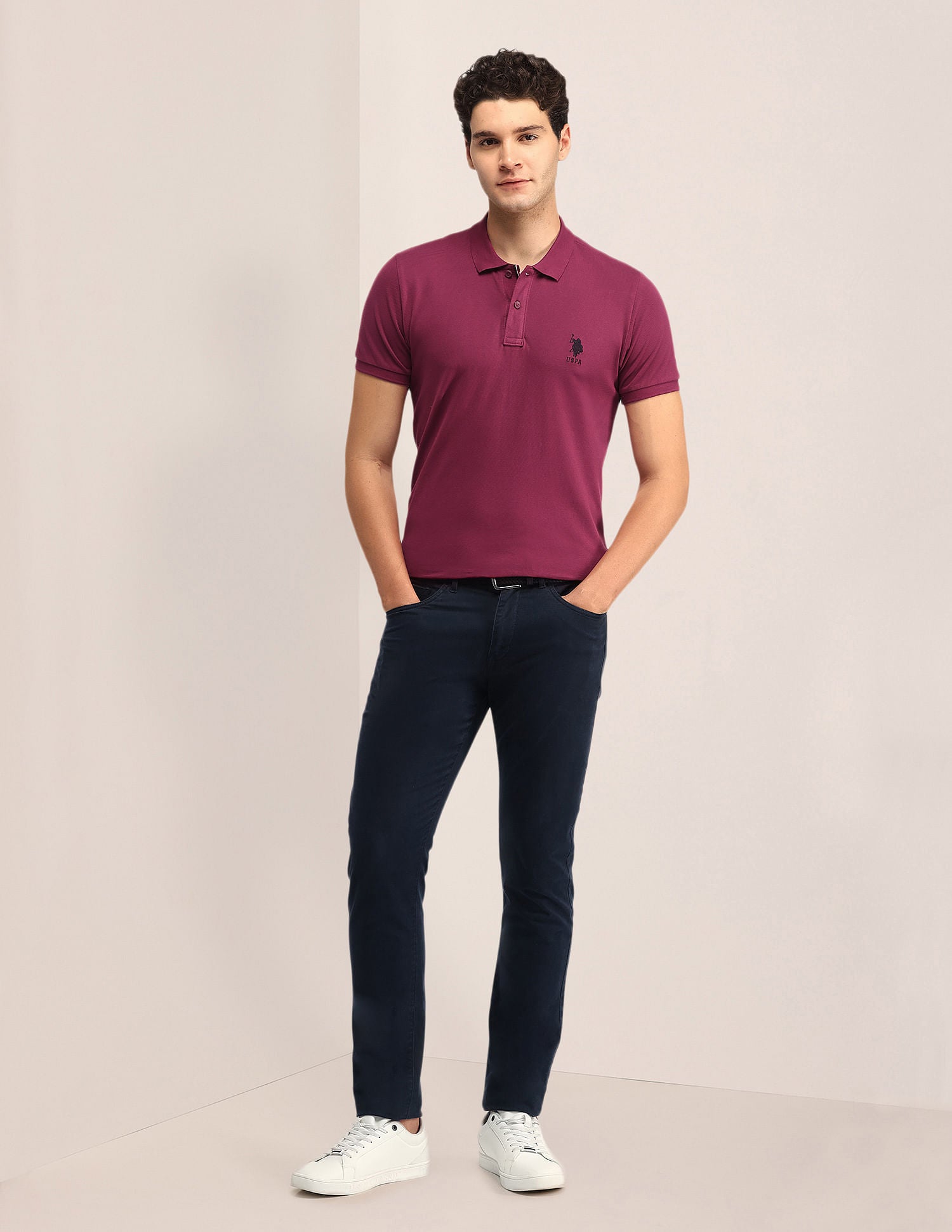 Slim Fit Solid Polo Shirt Dark Pink - U.S. POLO ASSN. | Large