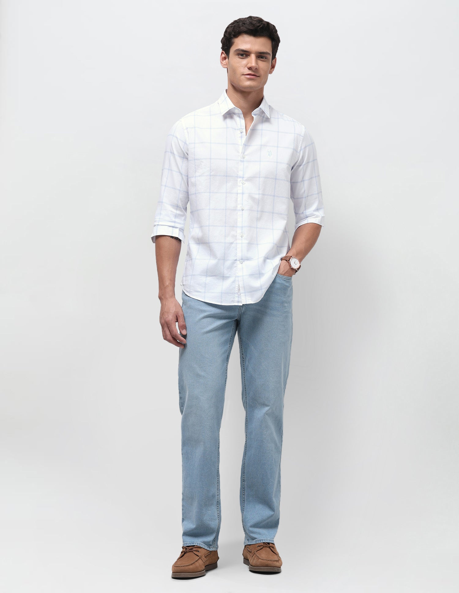 Dobby Regular Fit Shirt Light Blue - U.S. Polo Assn. India | Large