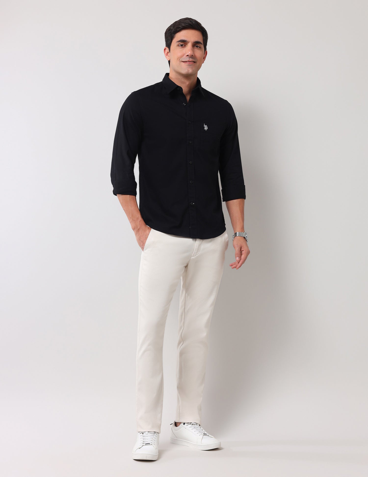 Solid Regular Shirt Black - U.S. POLO ASSN. | Large