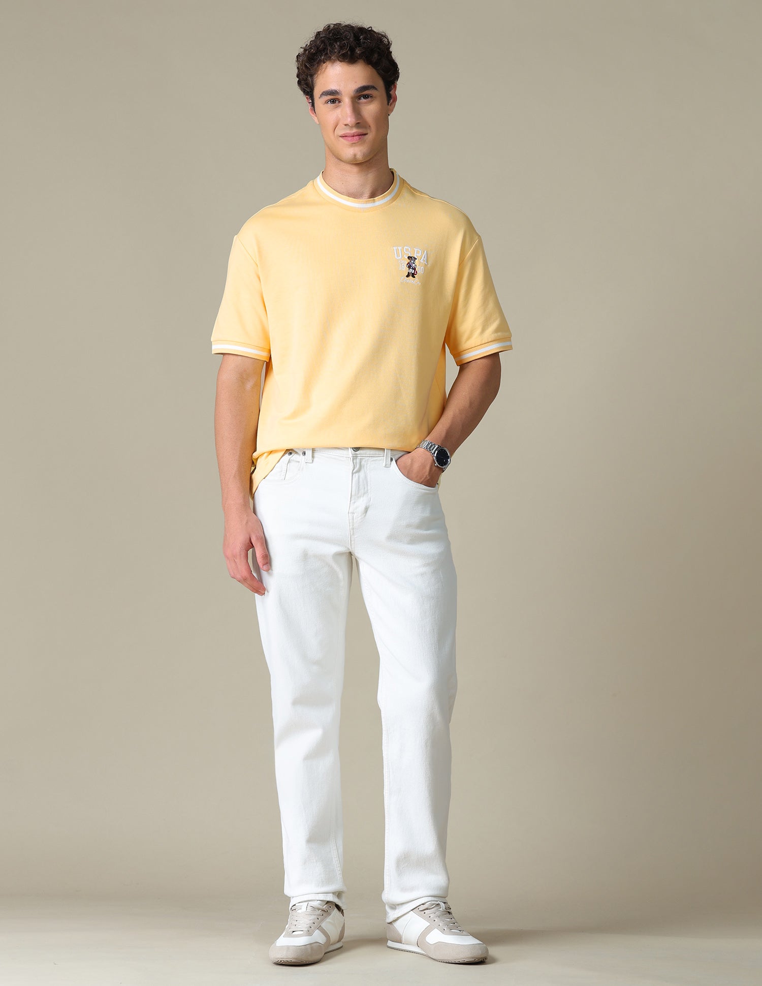 Relaxed Fit Solid T-Shirt Light Yellow - U.S. Polo Assn. India | Large