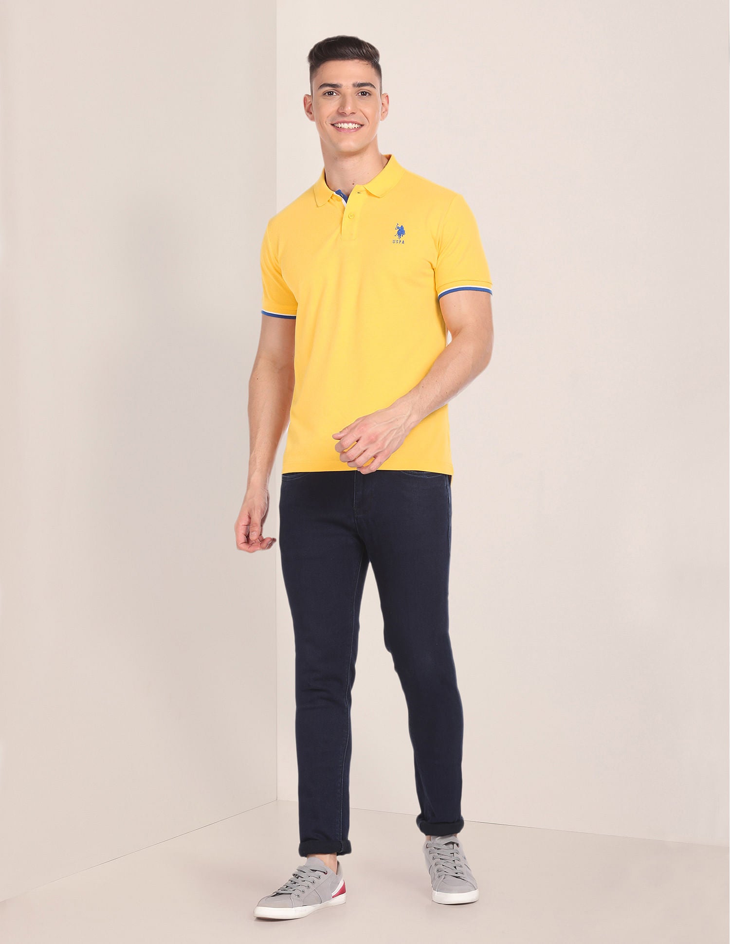 Tipped Collar Slim Fit Polo Shirt Yellow - U.S. POLO ASSN. | Large