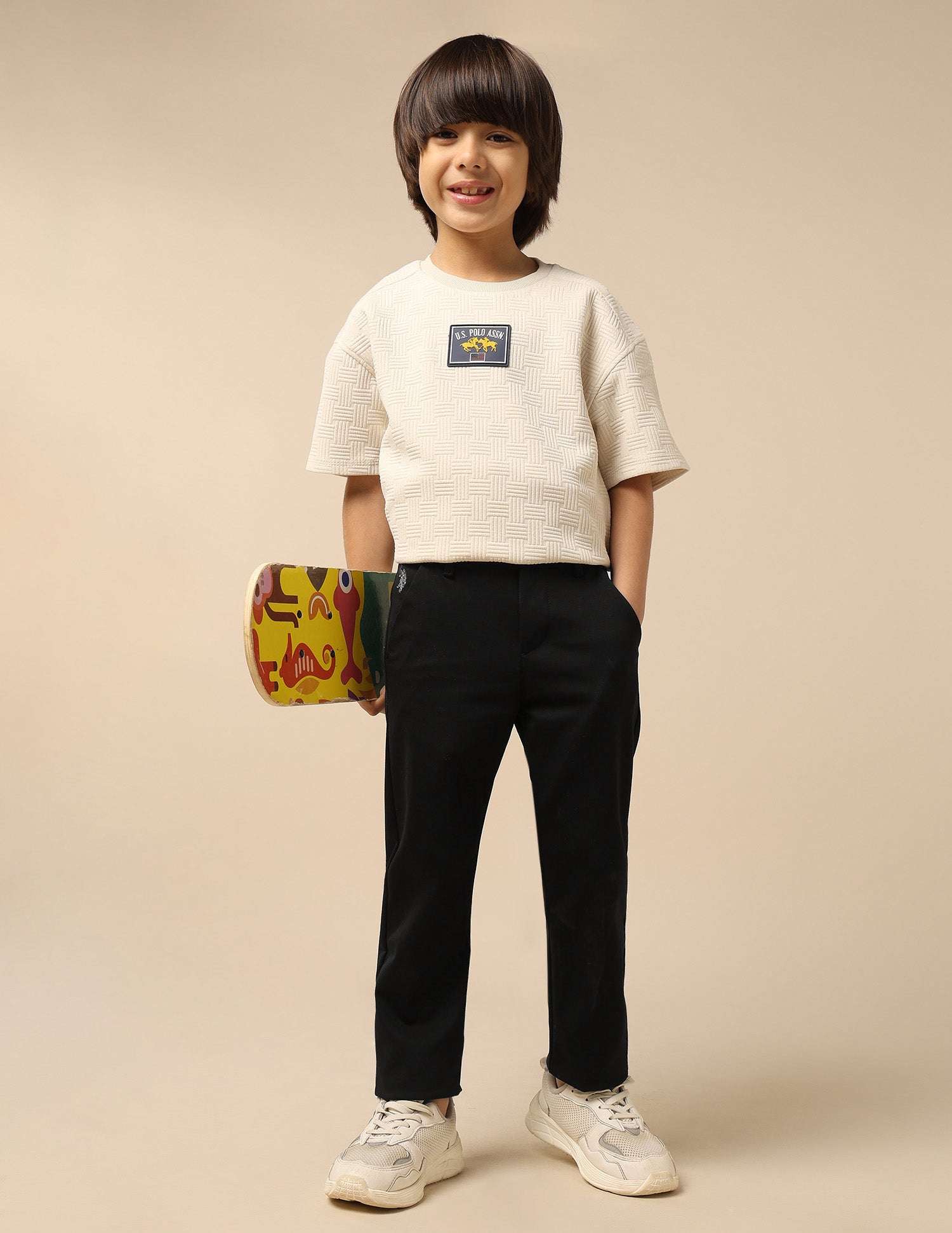 Boys Solid Slim Fit Trousers Black - U.S. POLO ASSN. | Large