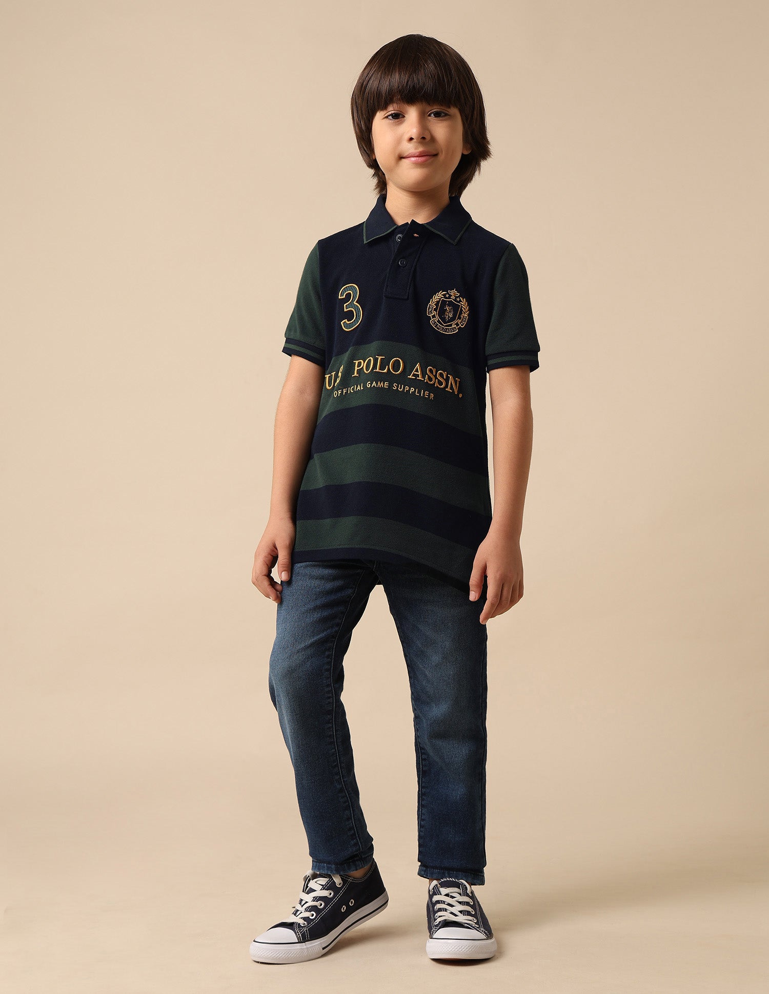 Boys Horizontal Striped Regular Fit Polo Shirt Dark Green - U.S. POLO ASSN. | Large
