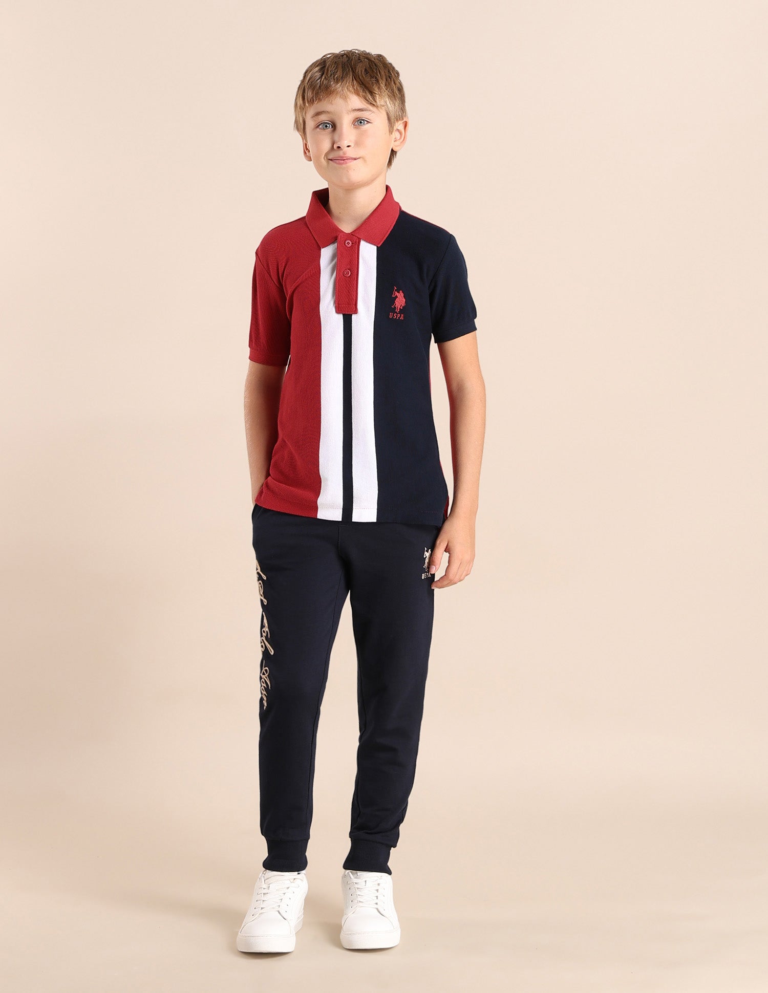 Boys Colour blocked Regular Fit Polo Shirt Medium Red - U.S. POLO ASSN. | Large
