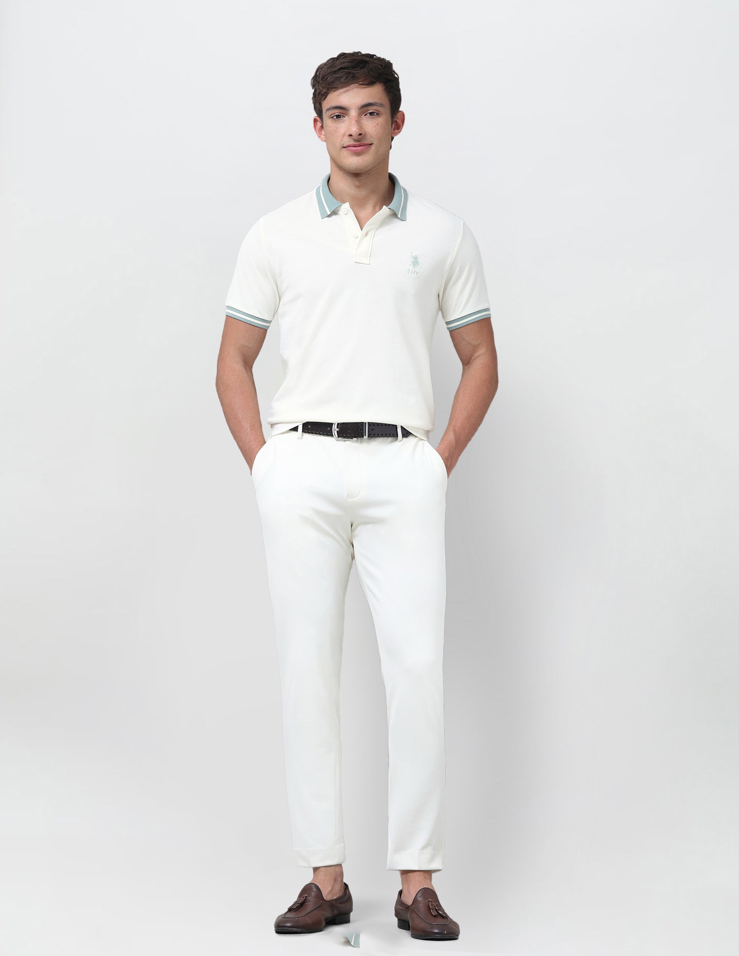 Solid Regular Fit Polo Shirt Off White - U.S. Polo Assn. India | Large
