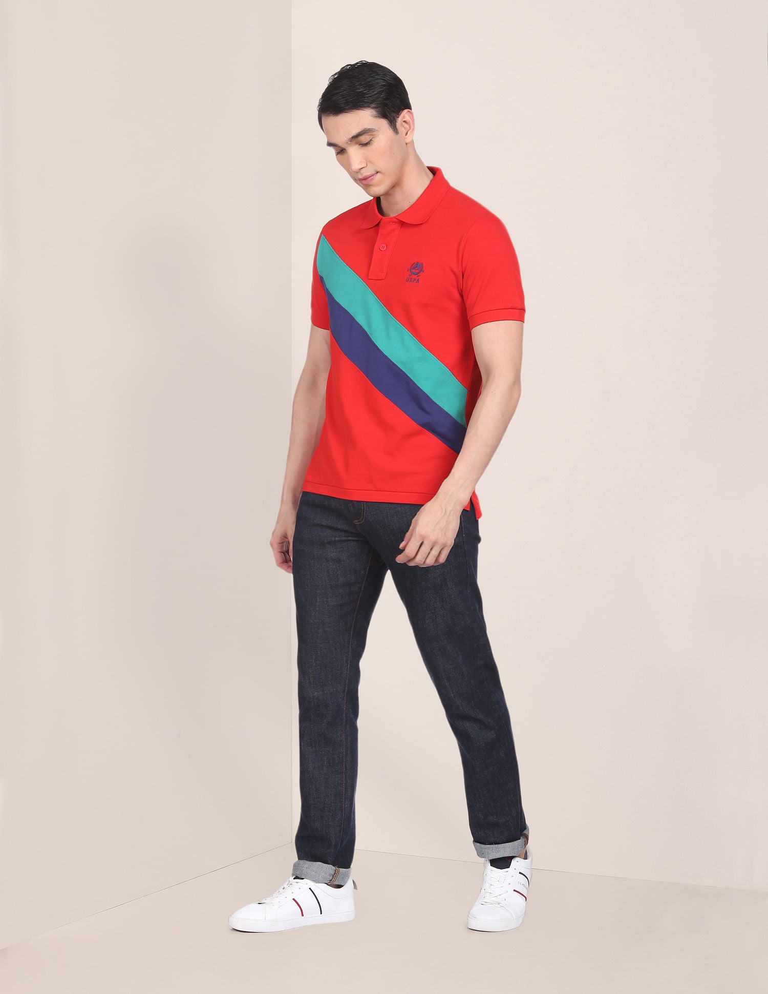 Logo Embroidered Striped Polo Shirt Red - U.S. Polo Assn. India | Large