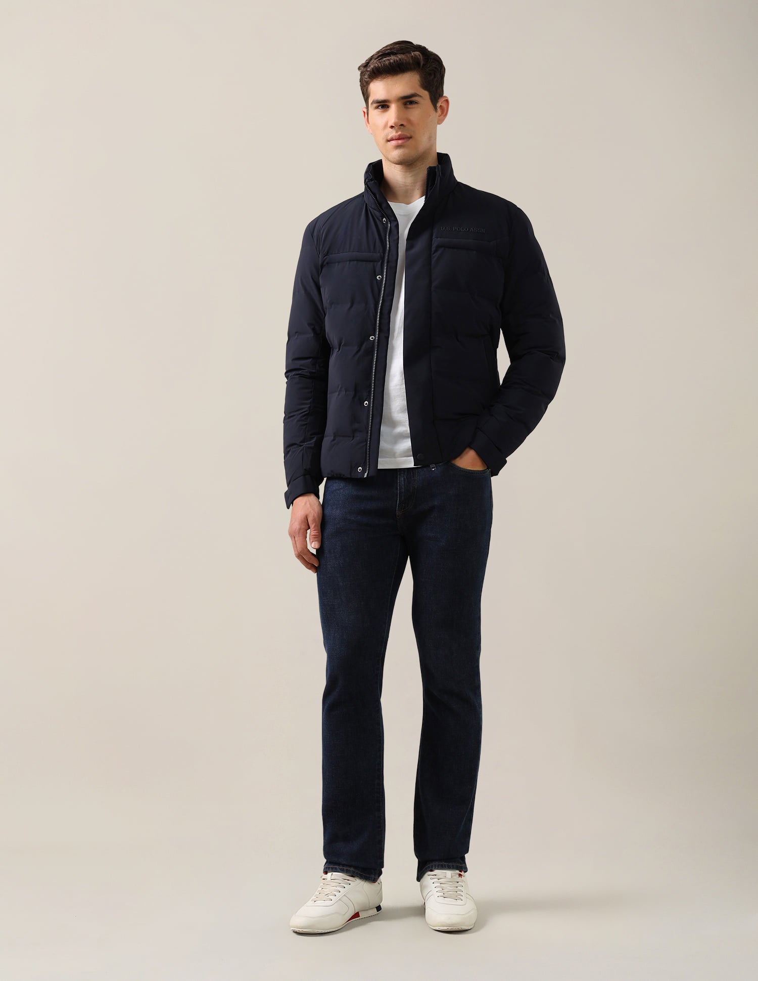 High Neck Regular Fit Smart Heat Jacket Navy - U.S. Polo Assn. India | Large