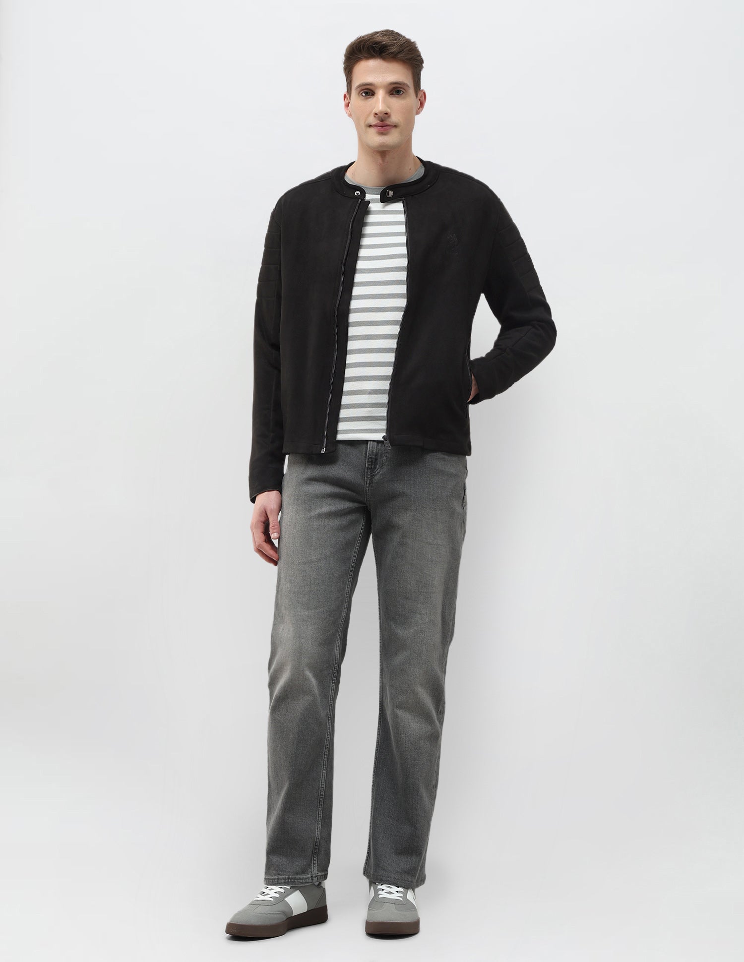 Solid Regular Fit Biker Jacket Black - U.S. Polo Assn. India | Large