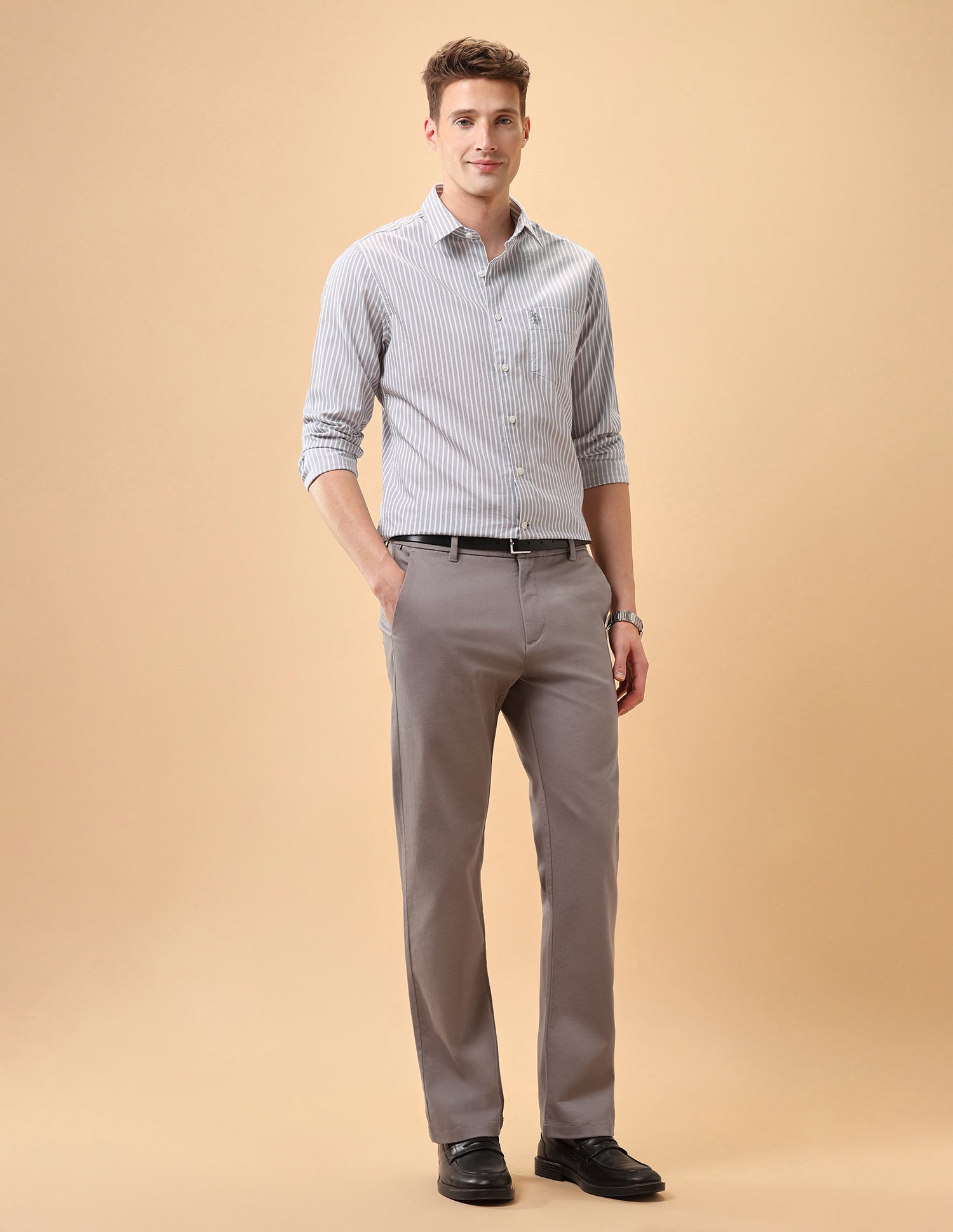Pacho X Vertical Striped Regular Fit Shirt Grey - U.S. Polo Assn. India | Large