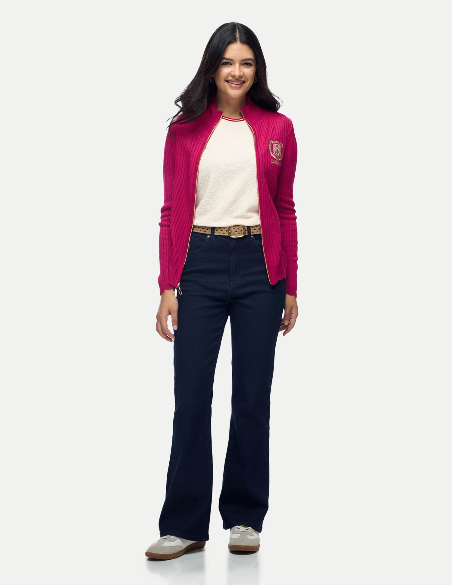 Patterned Knit Slim Fit Zipper Sweater Pink - U.S. Polo Assn. India | Large