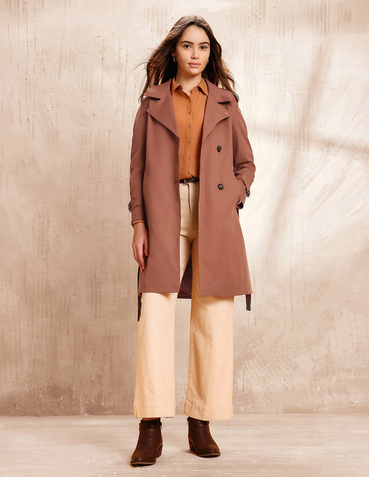 Solid Double Breasted Notch Lapel Trench Coat Orange - U.S. POLO ASSN. | Large