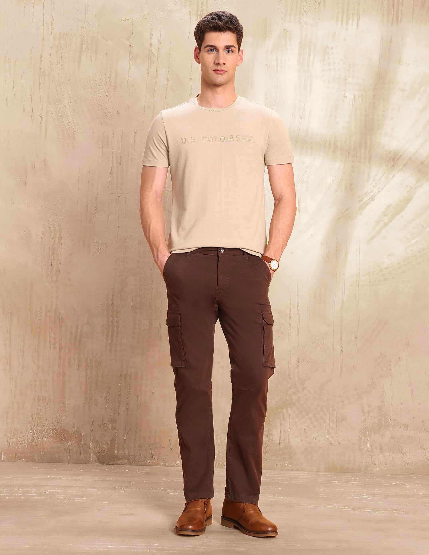 Brand Embossed Slim Fit T-Shirt Beige - U.S. POLO ASSN. | Large