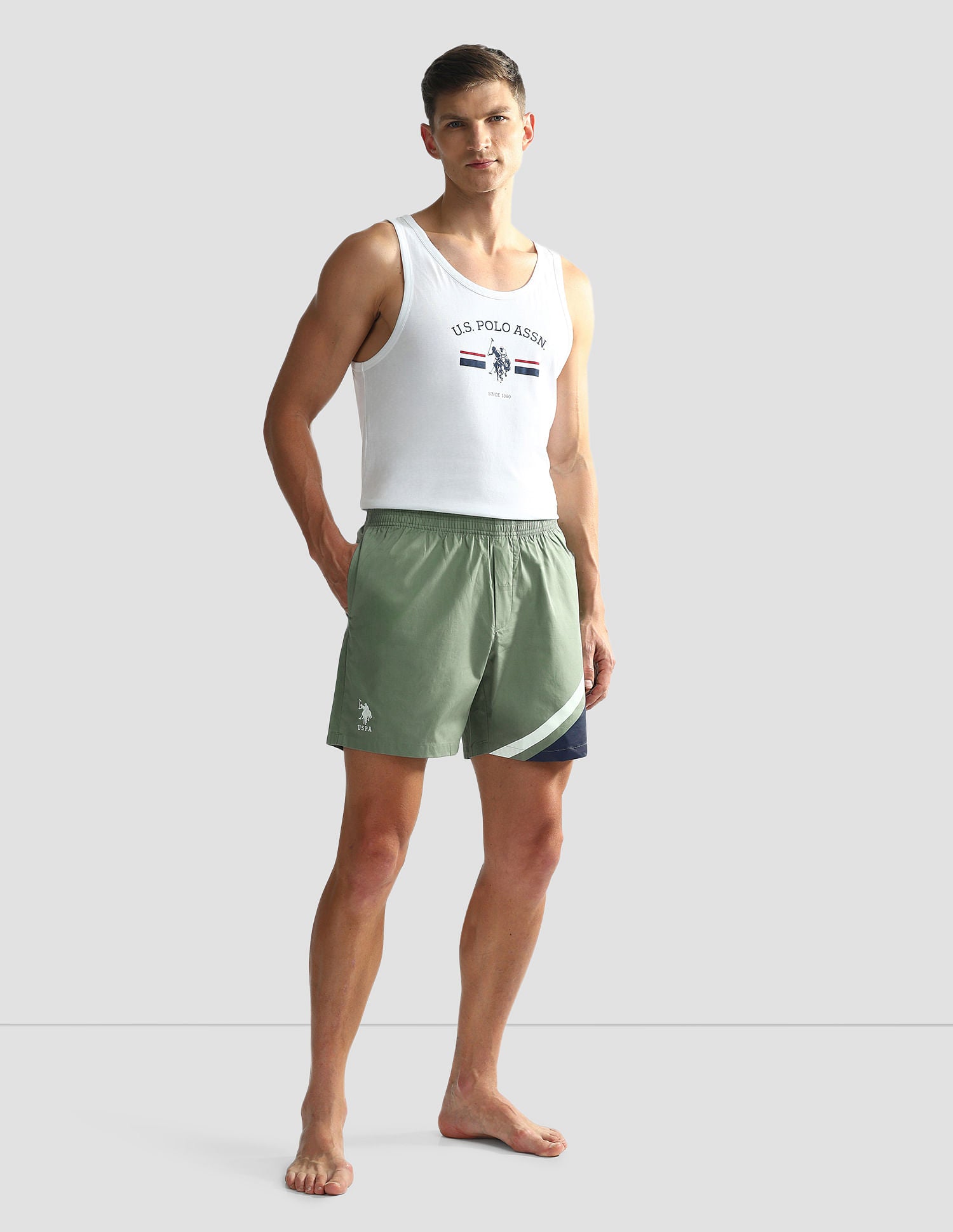 Mid Rise Solid OEX06 Shorts - Pack Of 1 Hedge Green - U.S. POLO ASSN. | Large