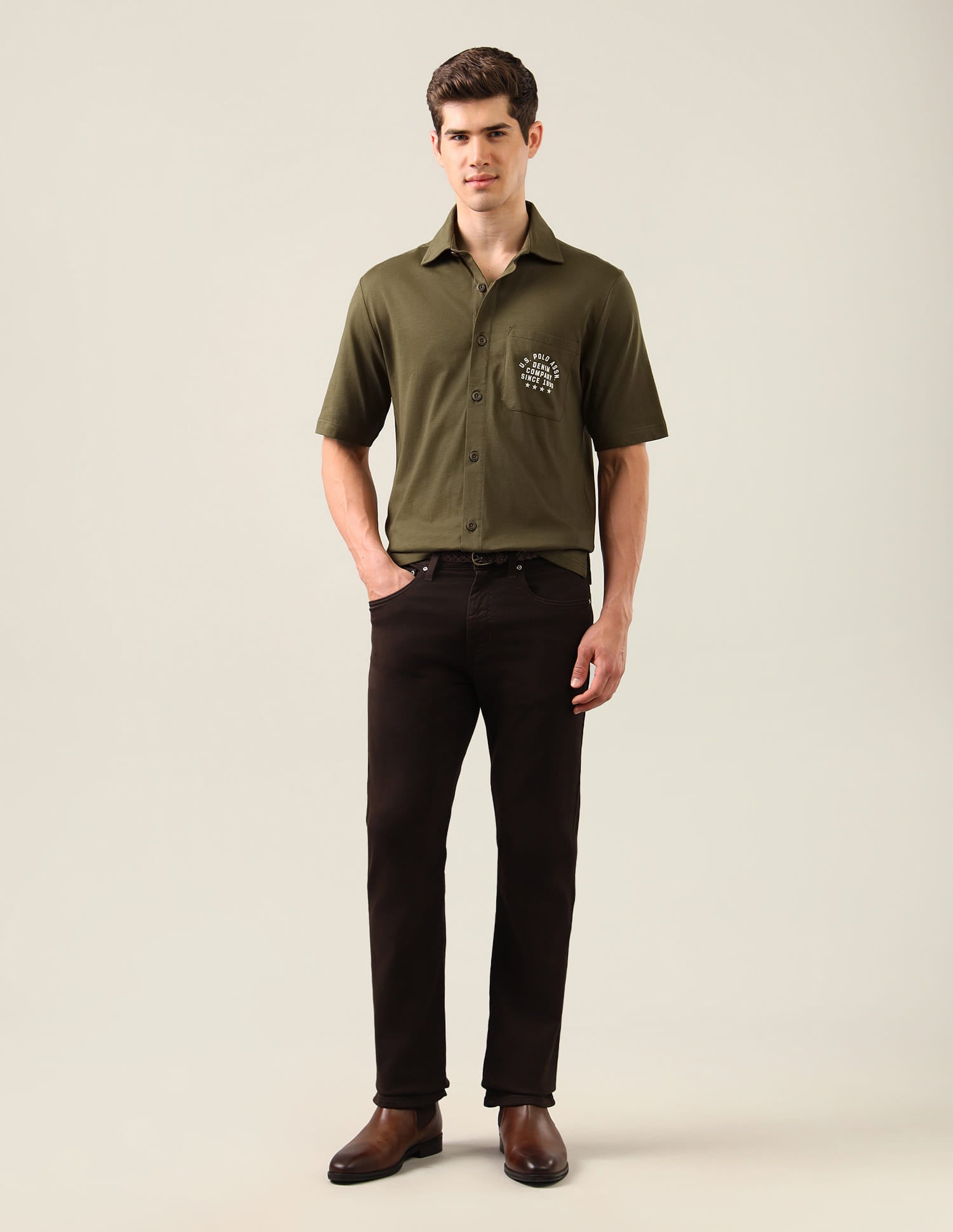 Typographic Brand Printed Knitted Shirt Green - U.S. Polo Assn. India | Large