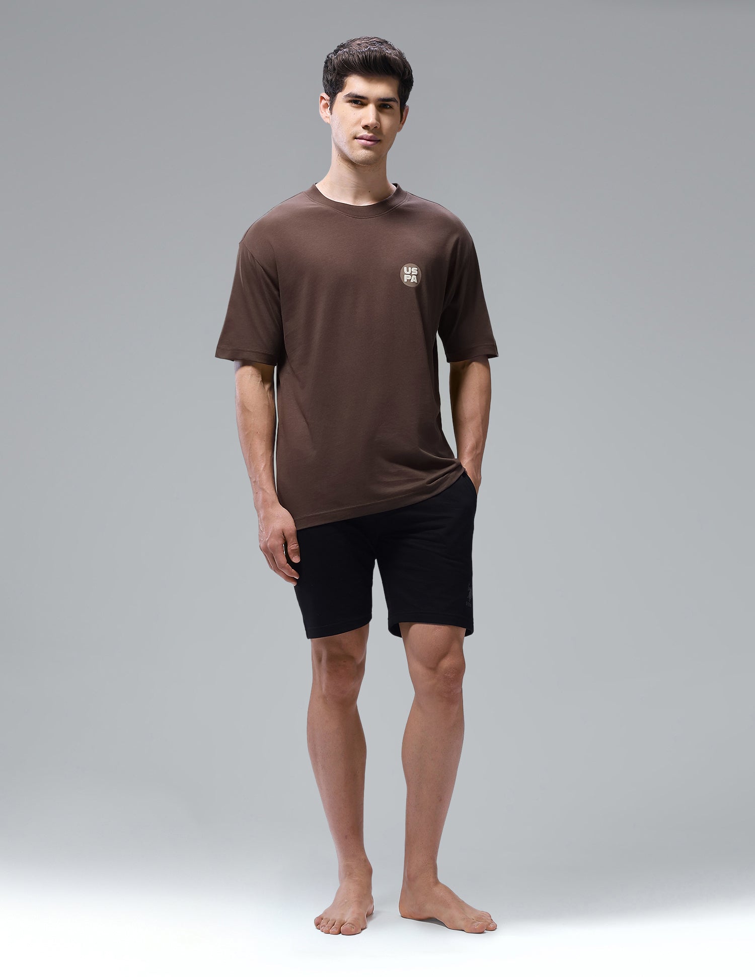 Graphic Printed Oversized Fit Loungewear T-Shirt Chestnut - U.S. Polo Assn. India | Large