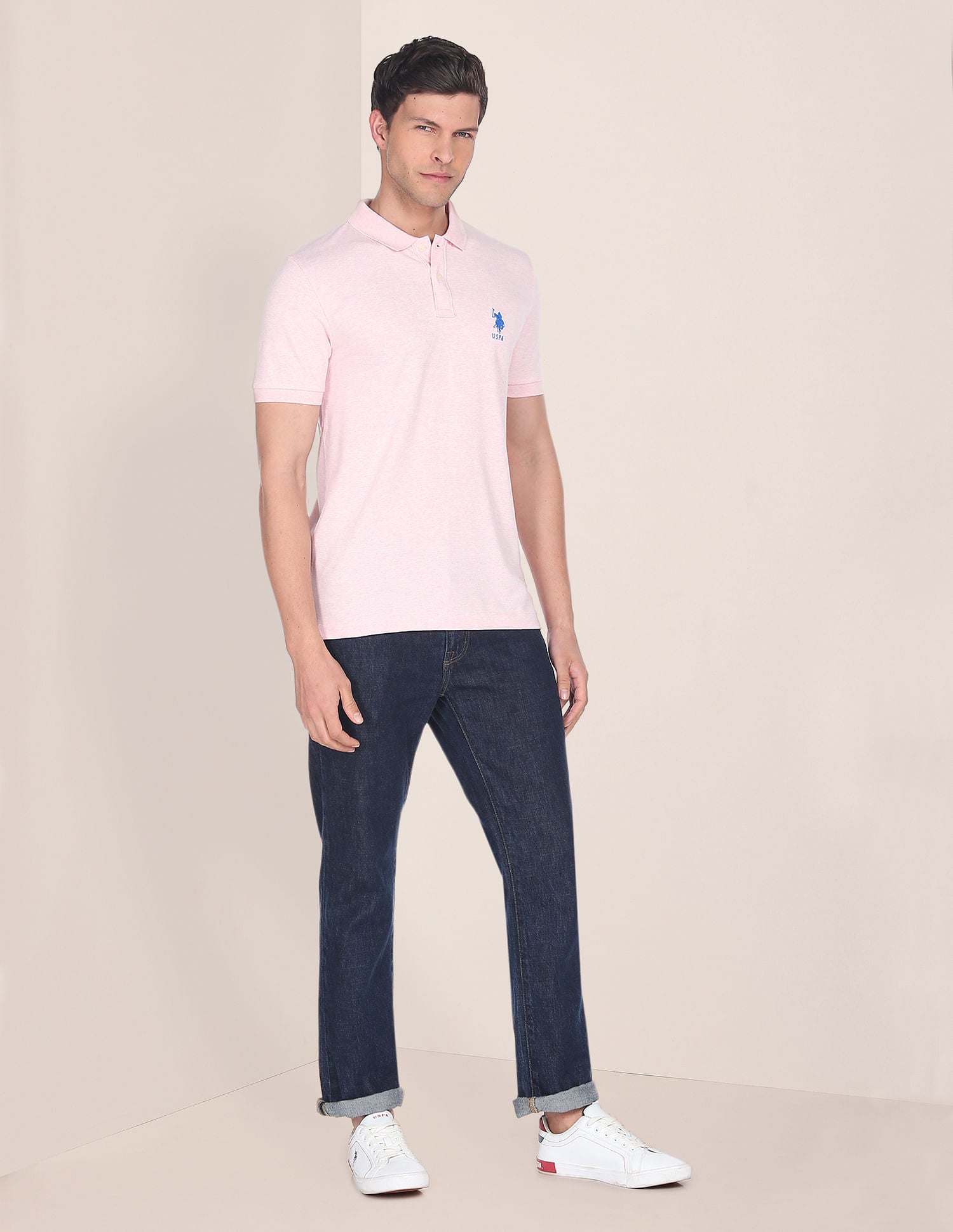 Cotton Bamboo Stretch Polo Shirt Light Pink - U.S. Polo Assn. India | Large