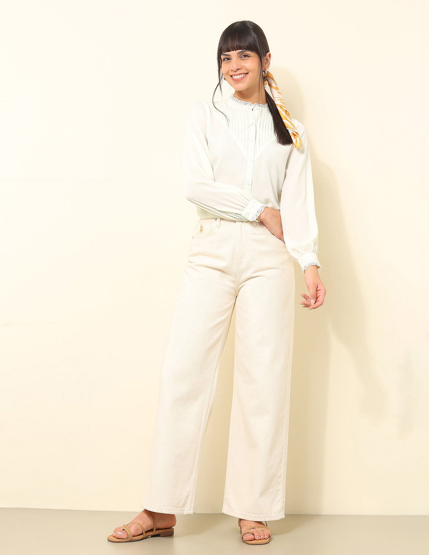 Ruffle Neck Frill Solid Top Rinse Black - U.S. POLO ASSN. | Large