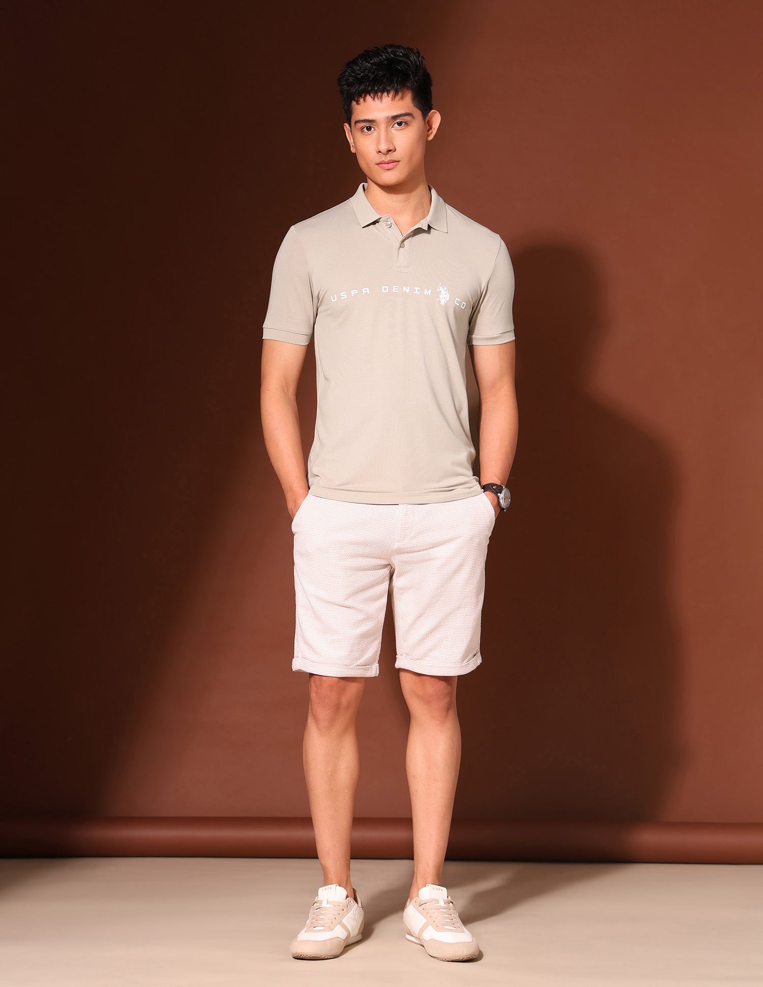 Brand Printed Work And Wander Polo Shirt Beige - U.S. Polo Assn. India | Large