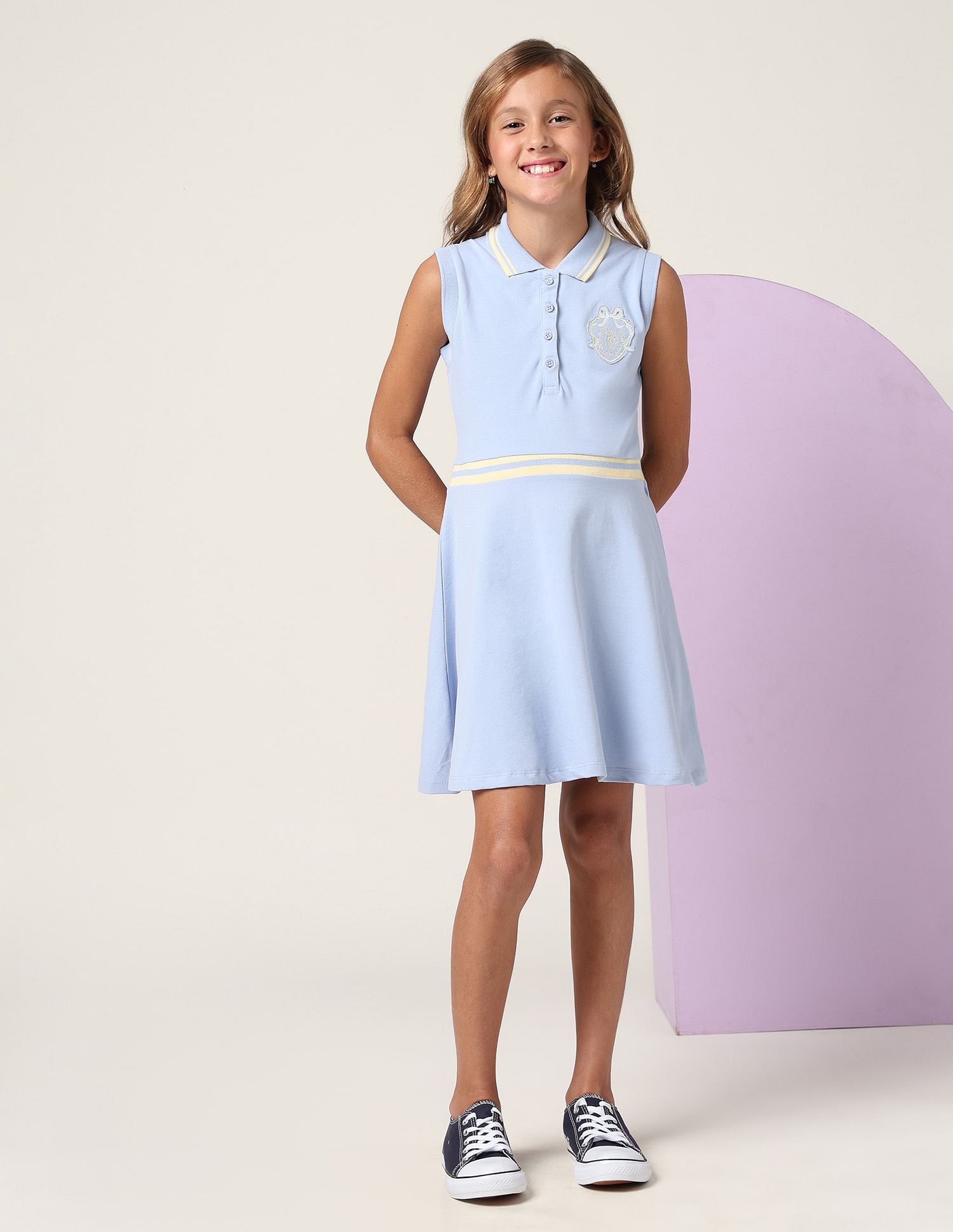 Girls Solid Skater Dress Light Blue - U.S. POLO ASSN. | Large
