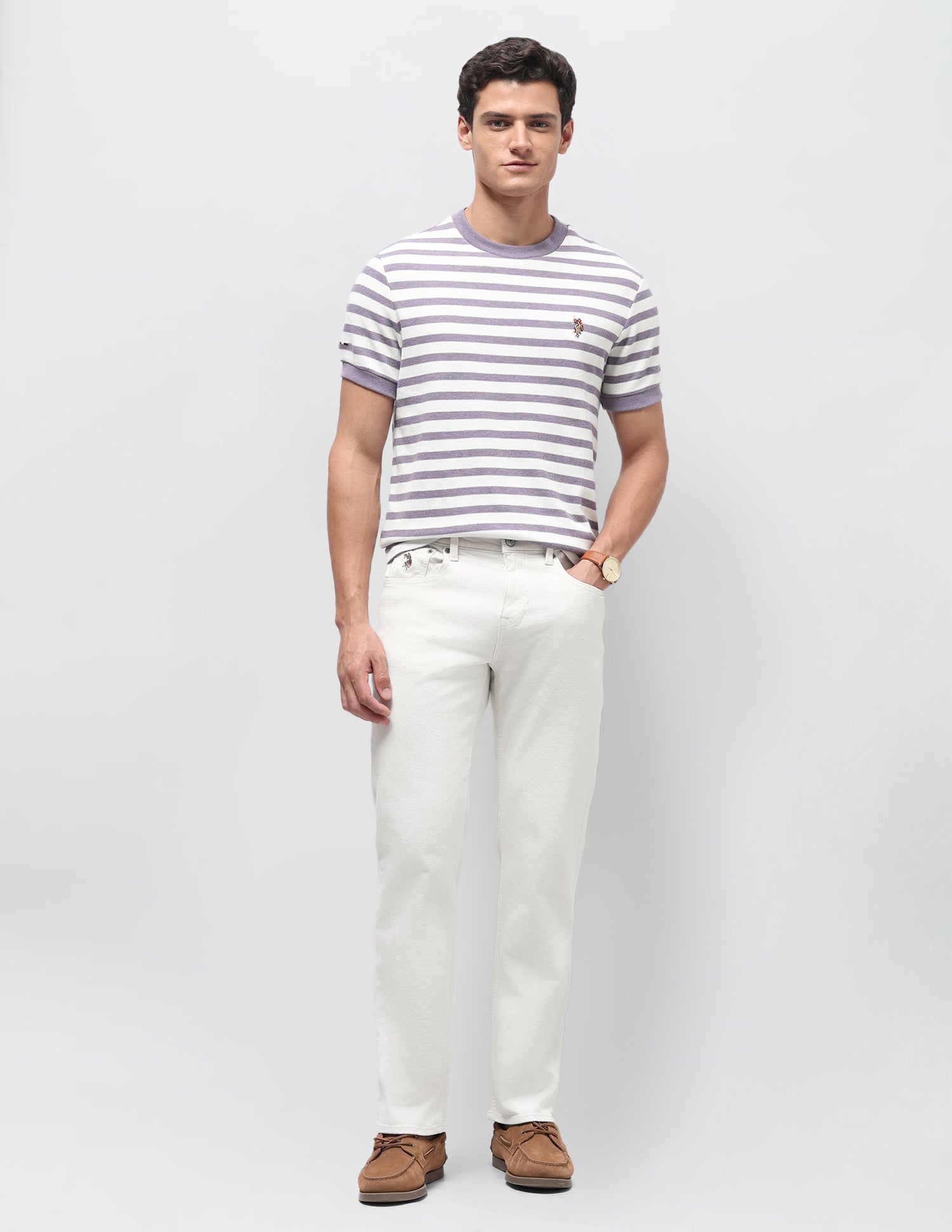 Horizontal Striped Slim Fit T-Shirt Lavender - U.S. Polo Assn. India | Large
