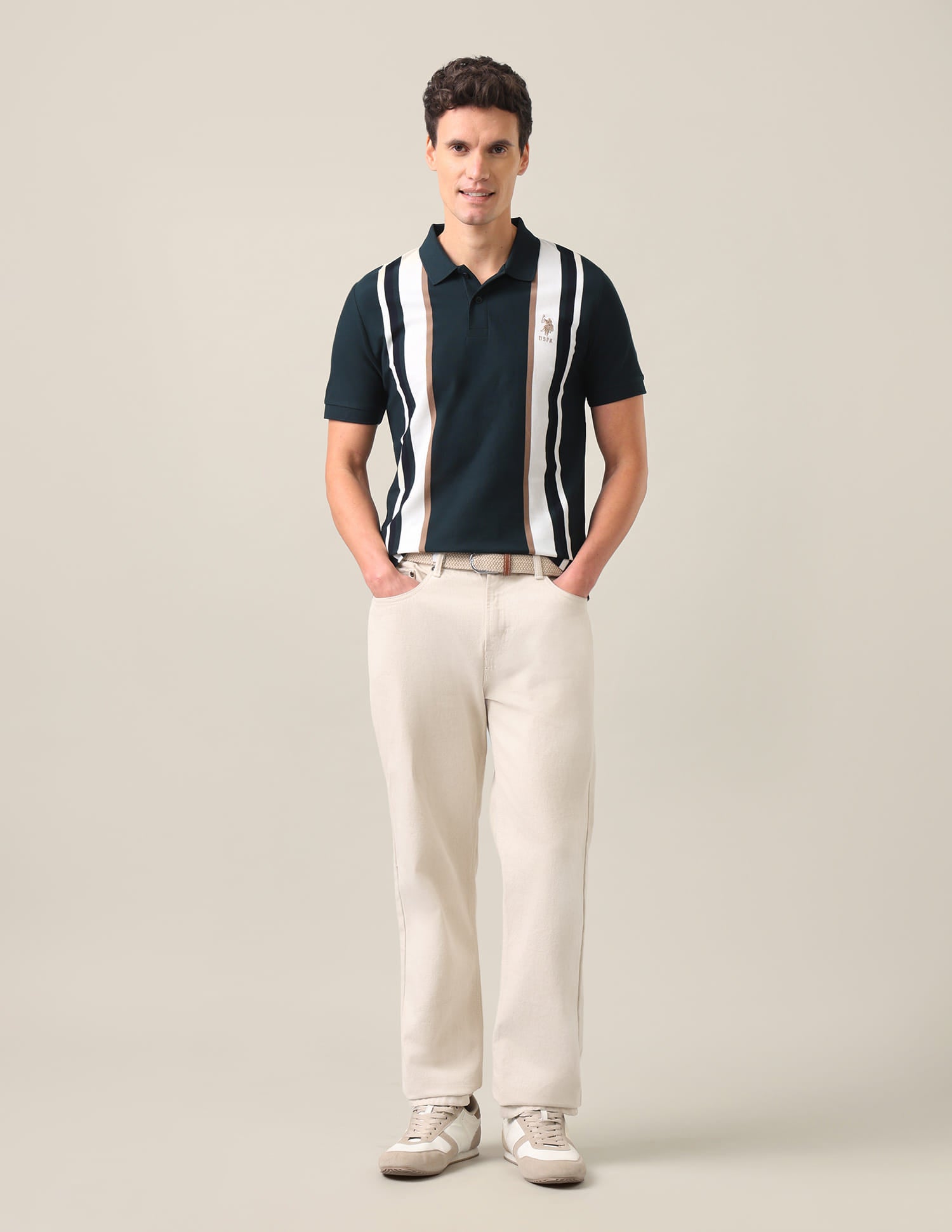 Vertical Striped Slim Fit Polo Shirt Dark Green - U.S. Polo Assn. India | Large