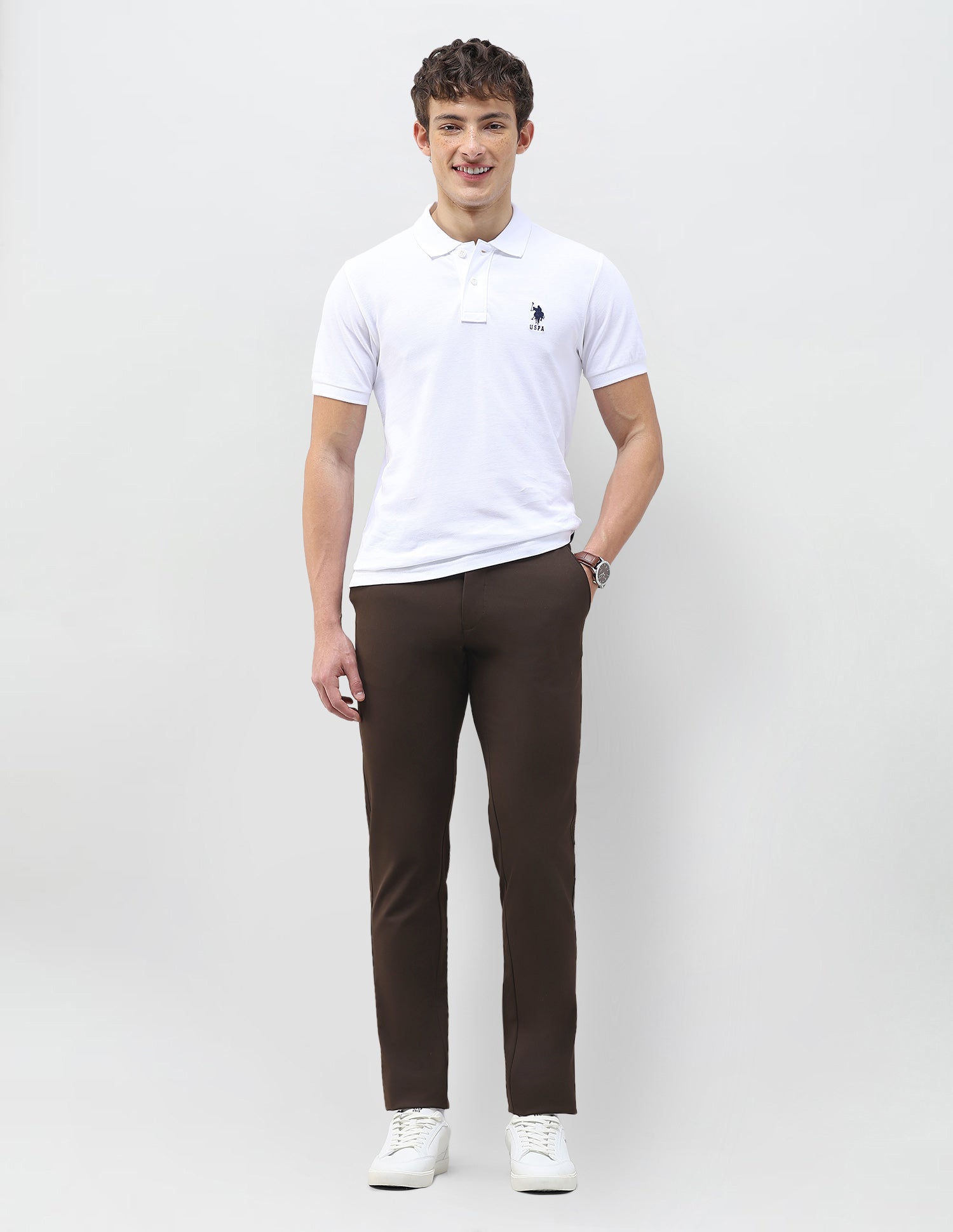 Austin Slim Fit Solid Trousers Choco - U.S. Polo Assn. India | Large