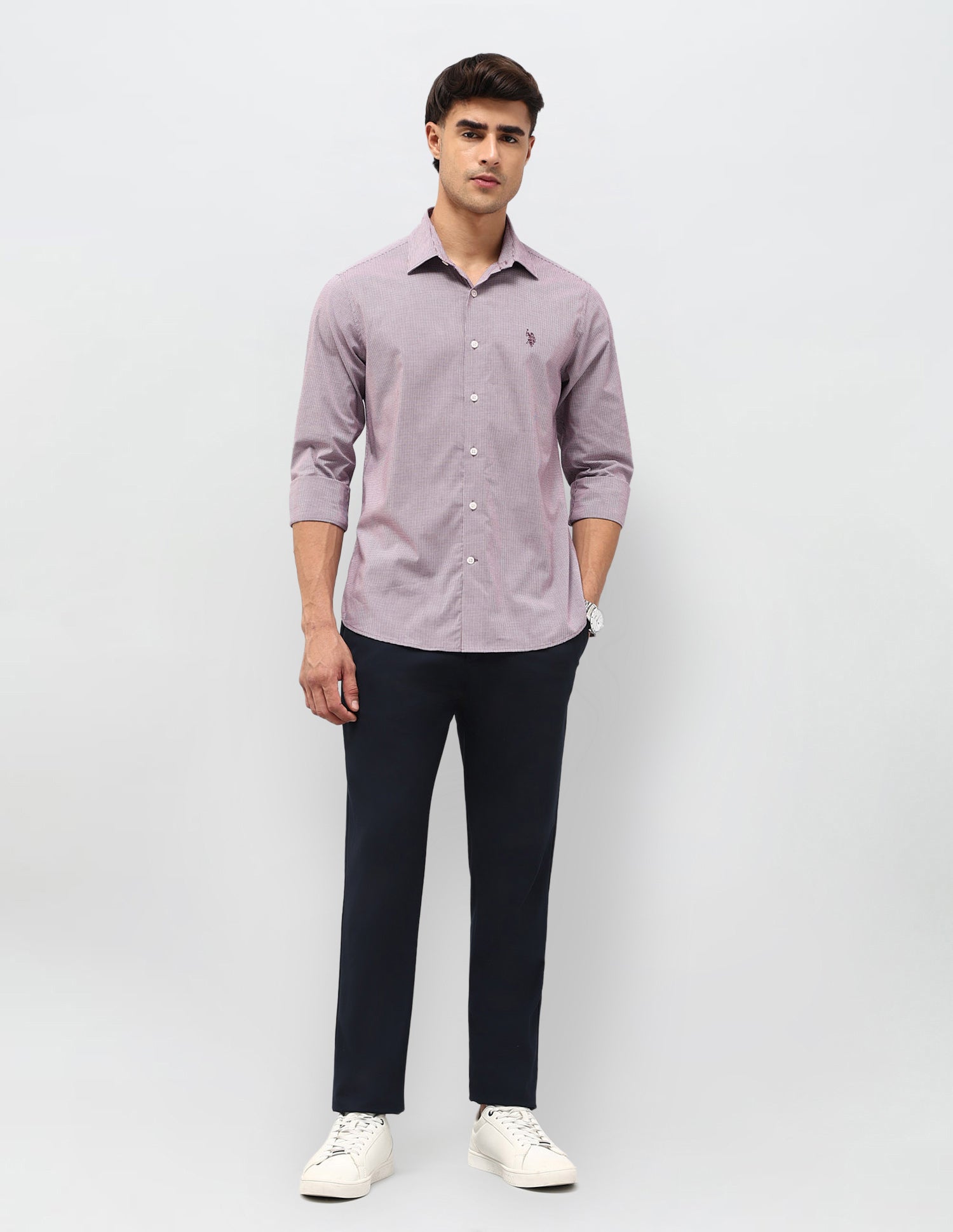 Micro Checked Tailored Fit Shirt Purple - U.S. POLO ASSN. | Large