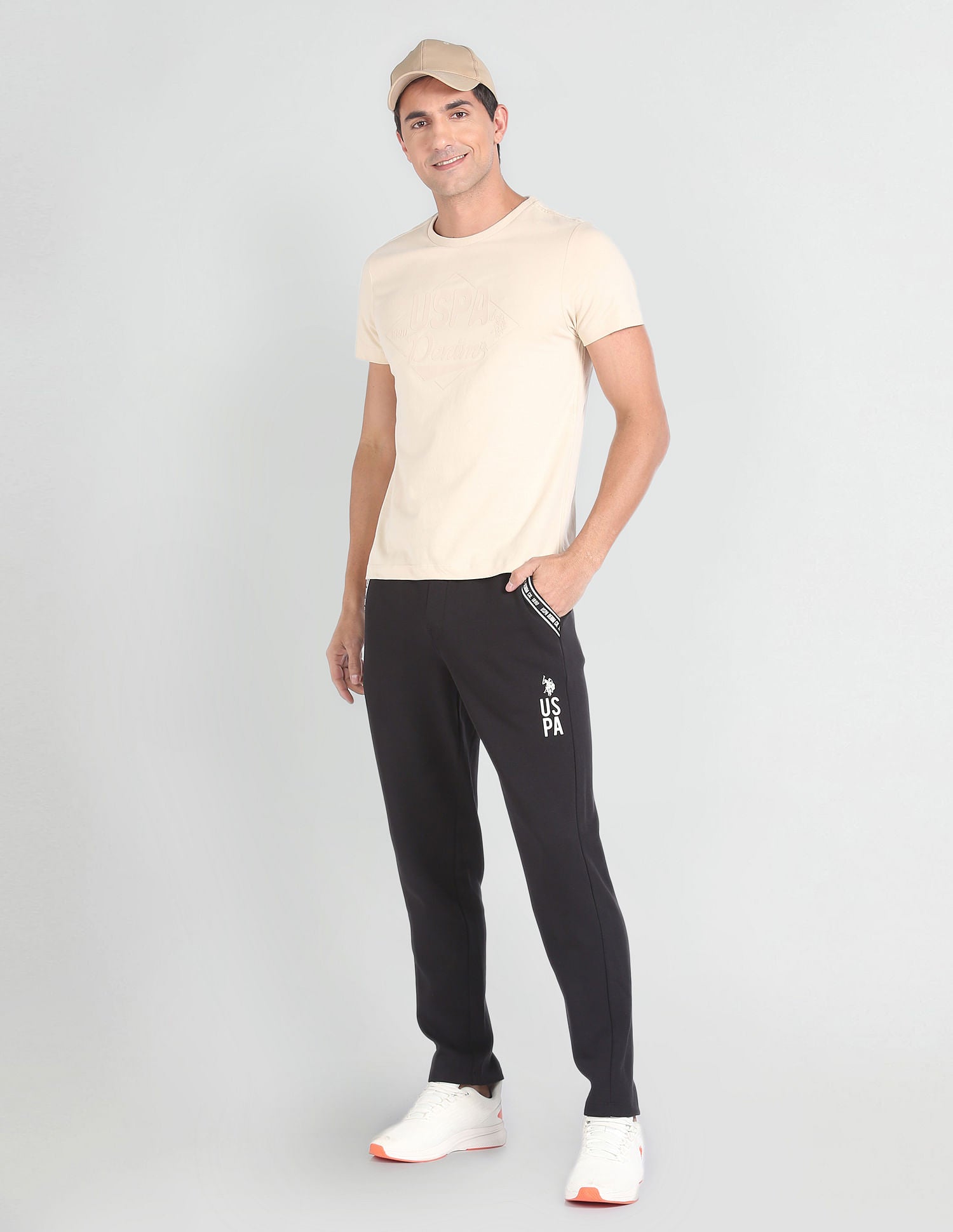 Tonal Brand Print Muscle Fit T-Shirt Beige - U.S. Polo Assn. India | Large