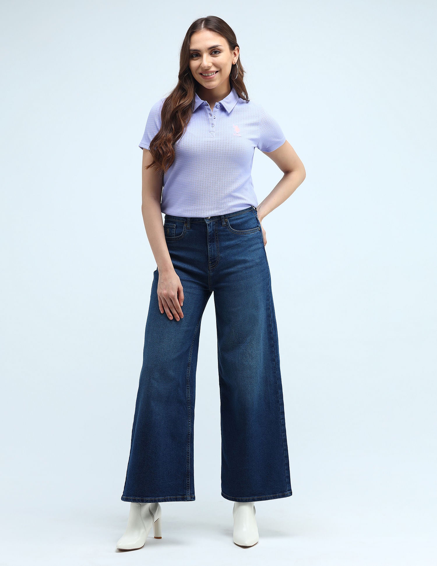 Contrast Logo Textured Polo Shirt Light Purple - U.S. POLO ASSN. | Large