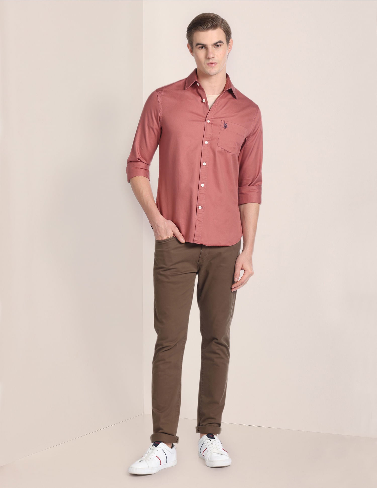 Solid Twill Casual Shirt Rust - U.S. POLO ASSN. | Large