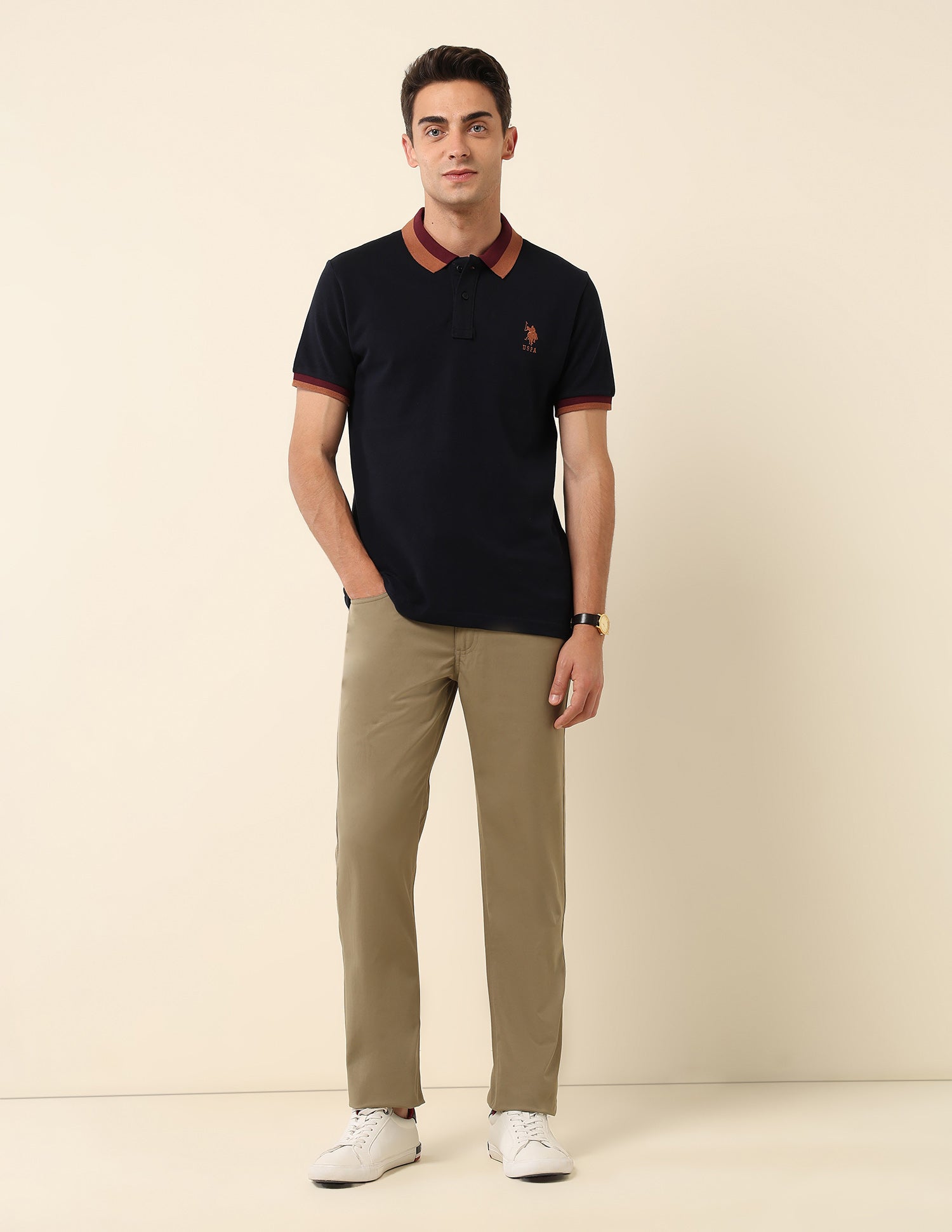 Slim Fit Solid Polo Shirt Navy - U.S. Polo Assn. India | Large