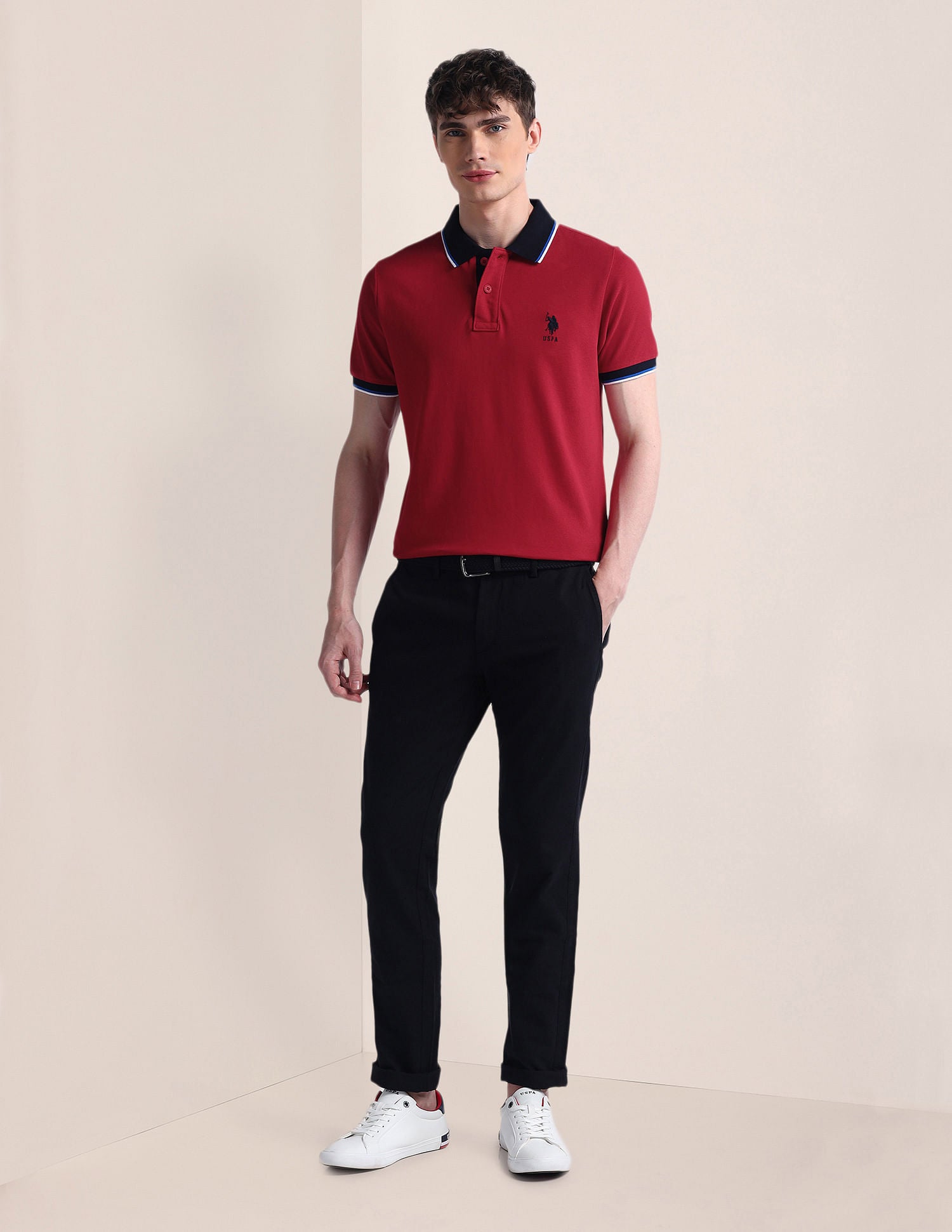 Solid Pure Cotton Polo Shirt Red - U.S. POLO ASSN. | Large