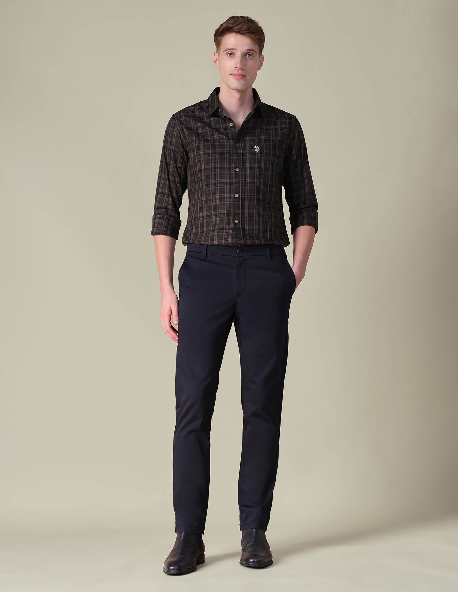 Tartan Checked Tailored Fit Shirt Brown - U.S. POLO ASSN. | Large