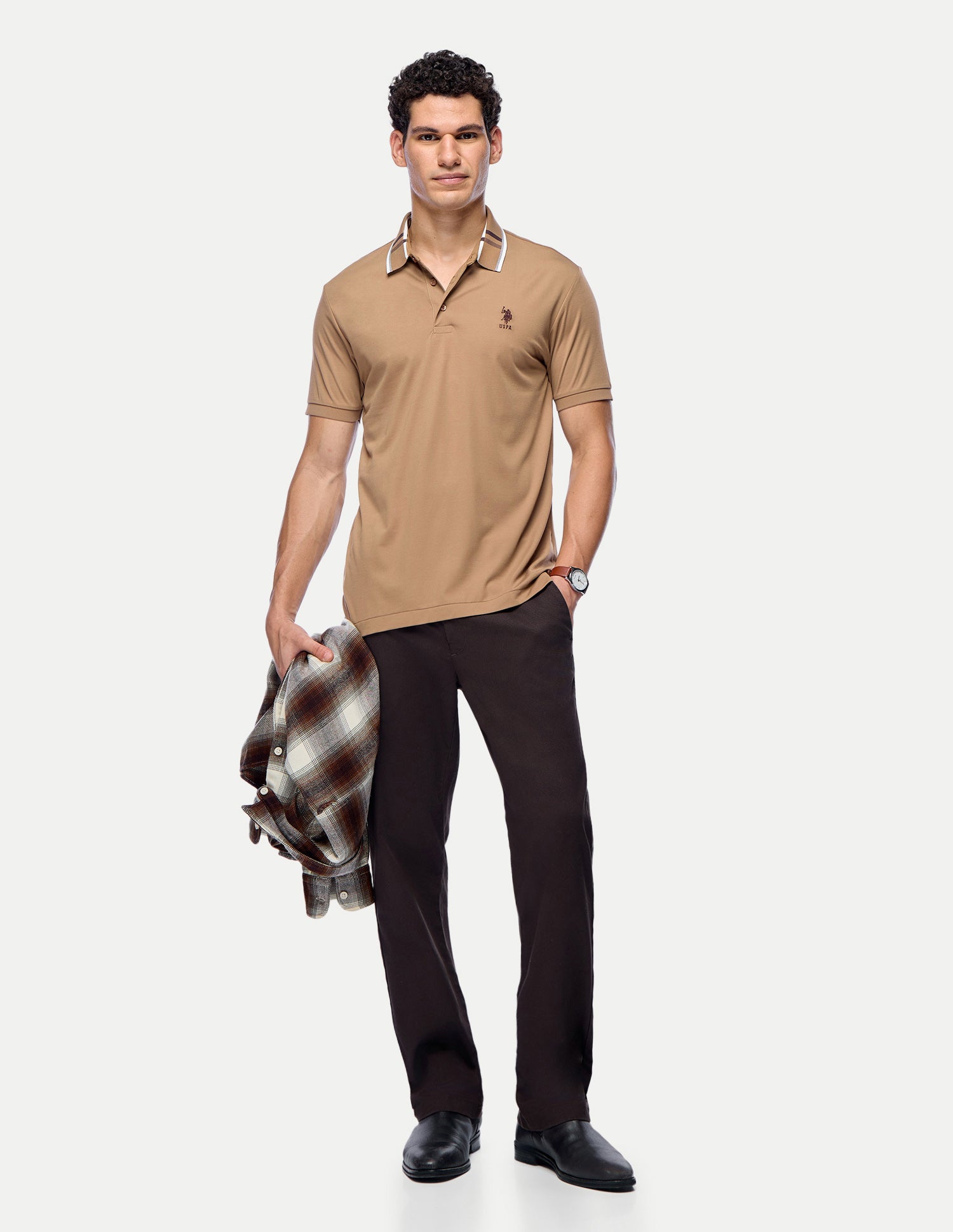 Solid Slim Fit Polo Shirt Brown - U.S. Polo Assn. India | Large