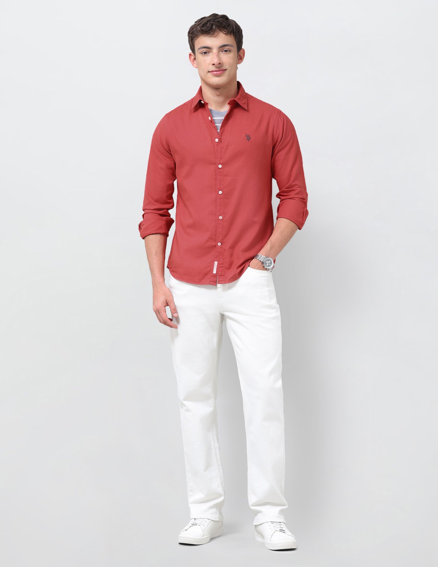 Solid Tailored Fit Shirt Orange - U.S. Polo Assn. India | Large