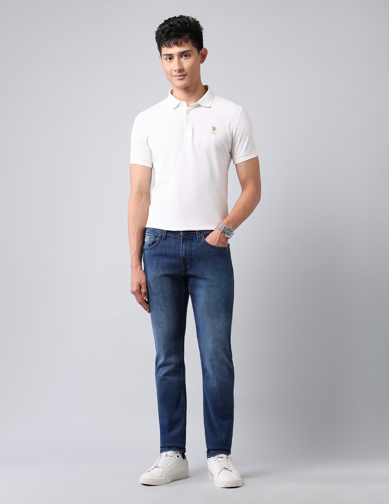 Brandon Slim Tapered Fit Blue Jeans Med Blue - U.S. POLO ASSN. | Large