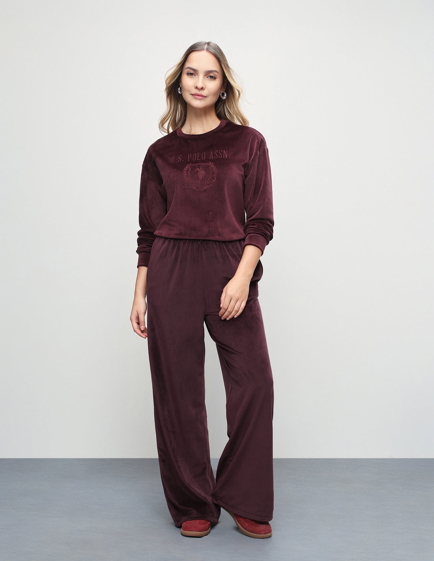 High Rise Wide Leg Knit Trousers Wine - U.S. Polo Assn. India | Large