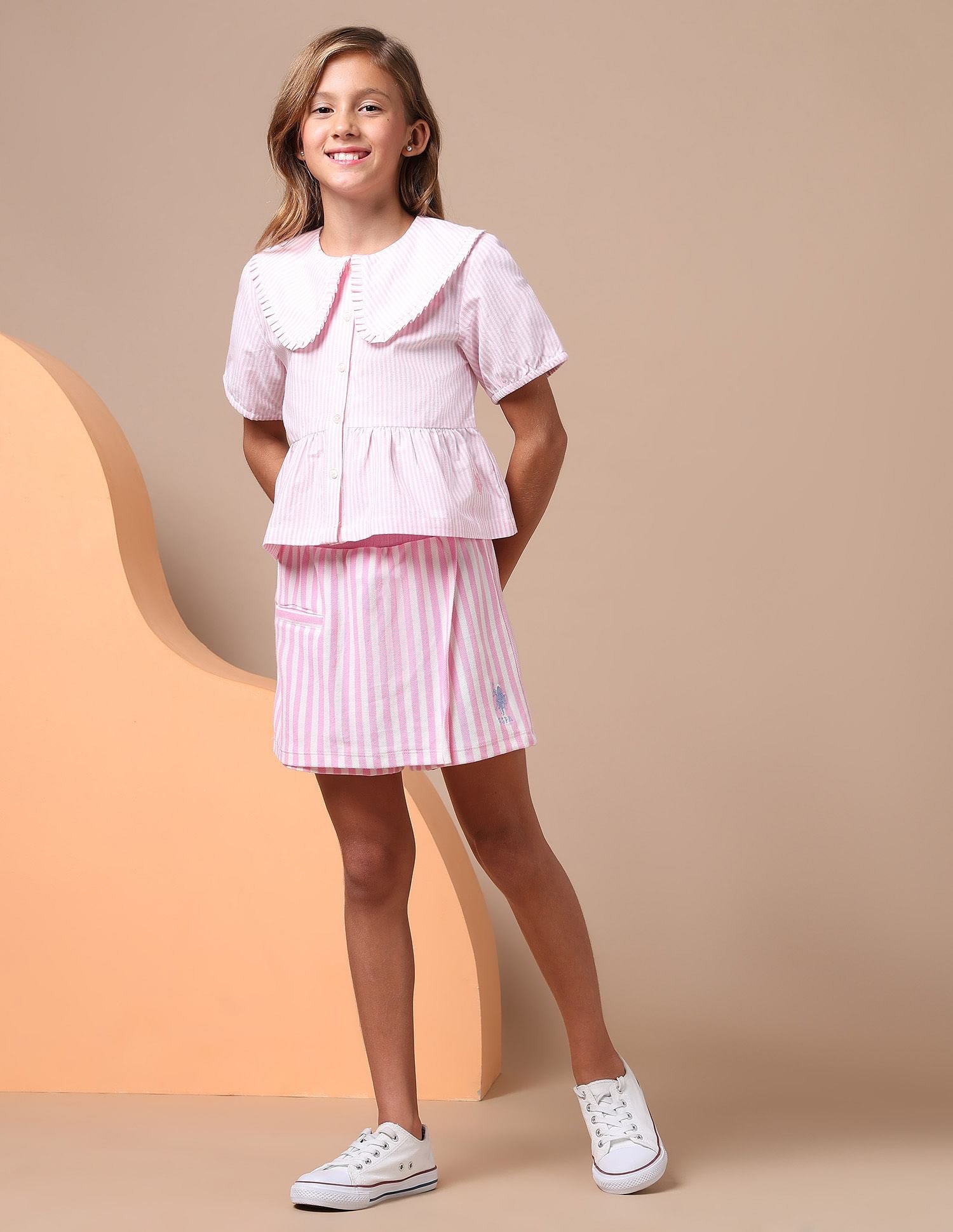 Girls Vertical Striped Skorts Light Pink - U.S. POLO ASSN. | Large