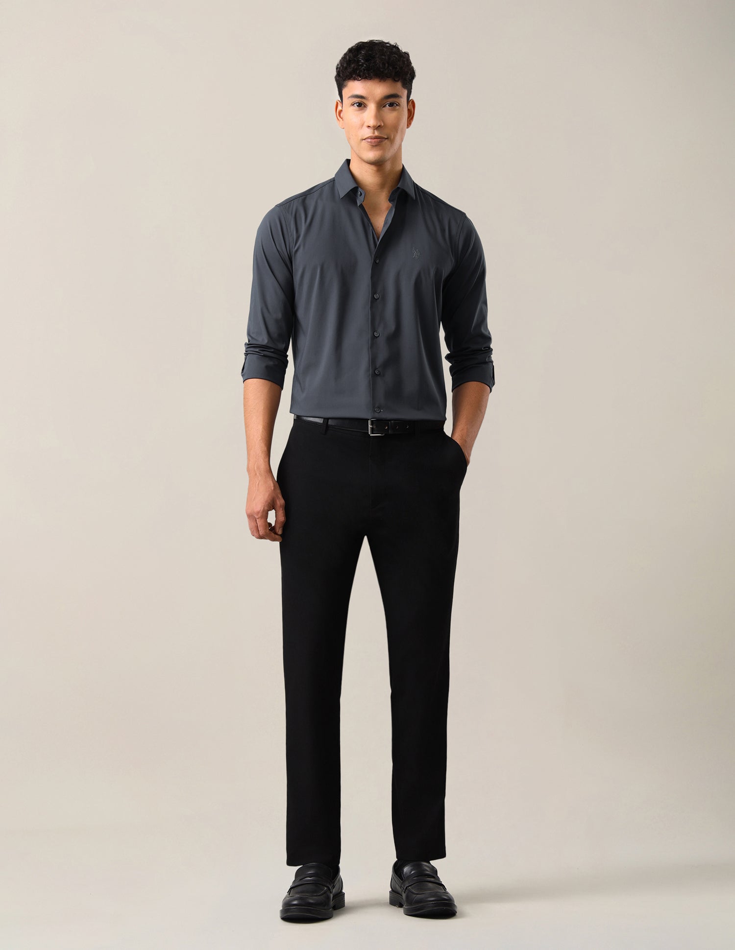 Solid Tailored Fit Shirt Dark Grey - U.S. Polo Assn. India | Large