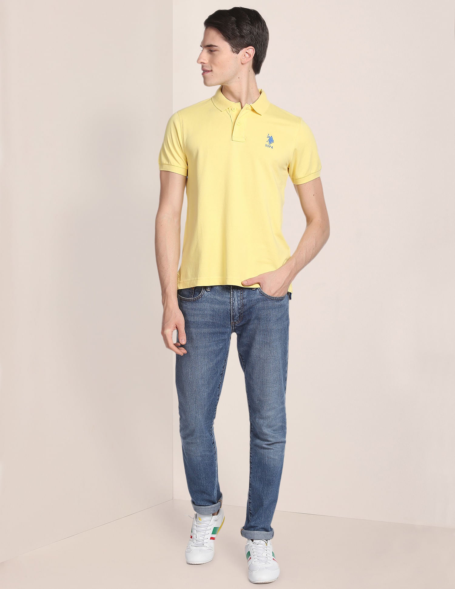Ribbed Collar Solid Polo Shirt Yellow - U.S. POLO ASSN. | Large