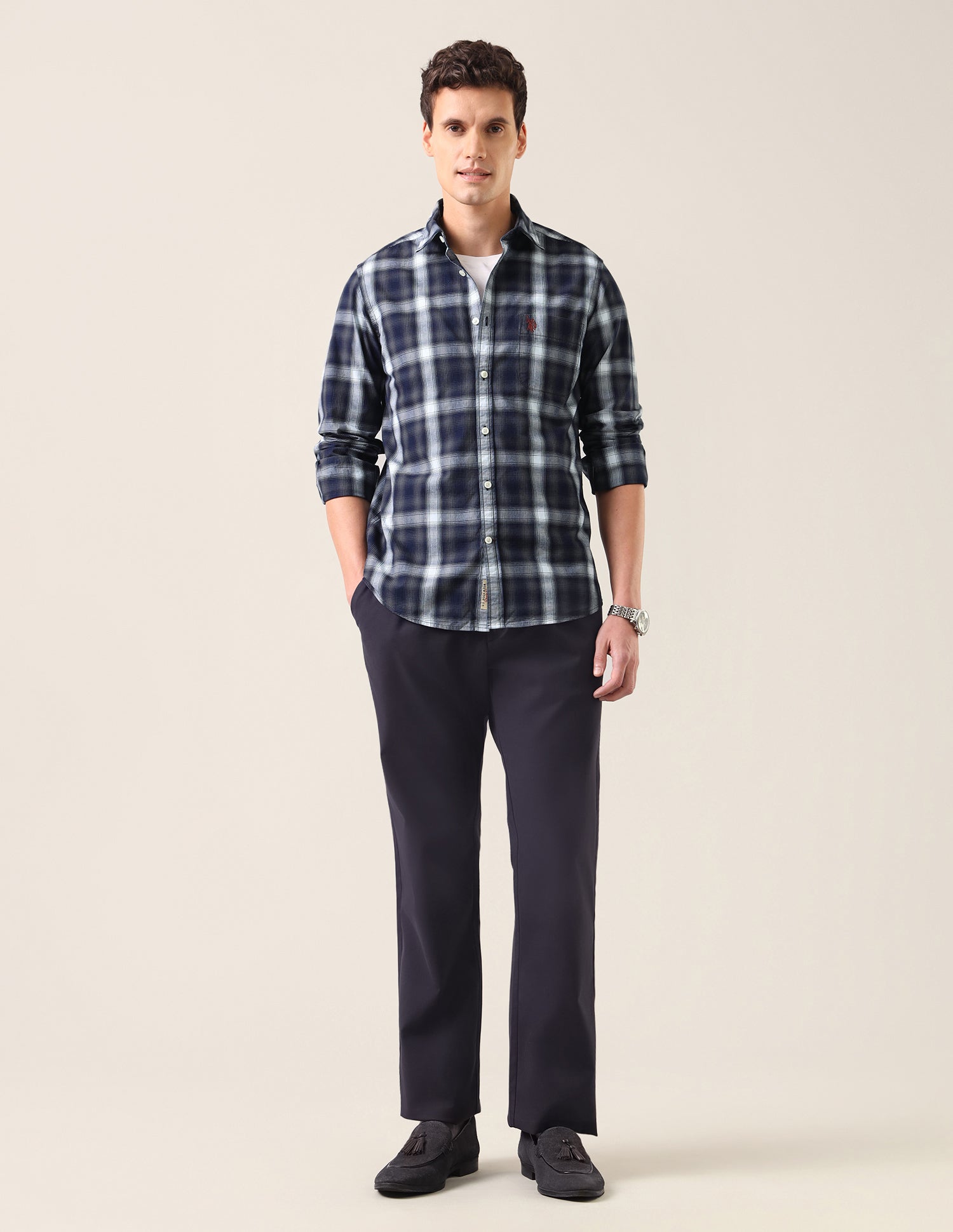 Plaid Checked Twill Shirt Navy - U.S. Polo Assn. India | Large