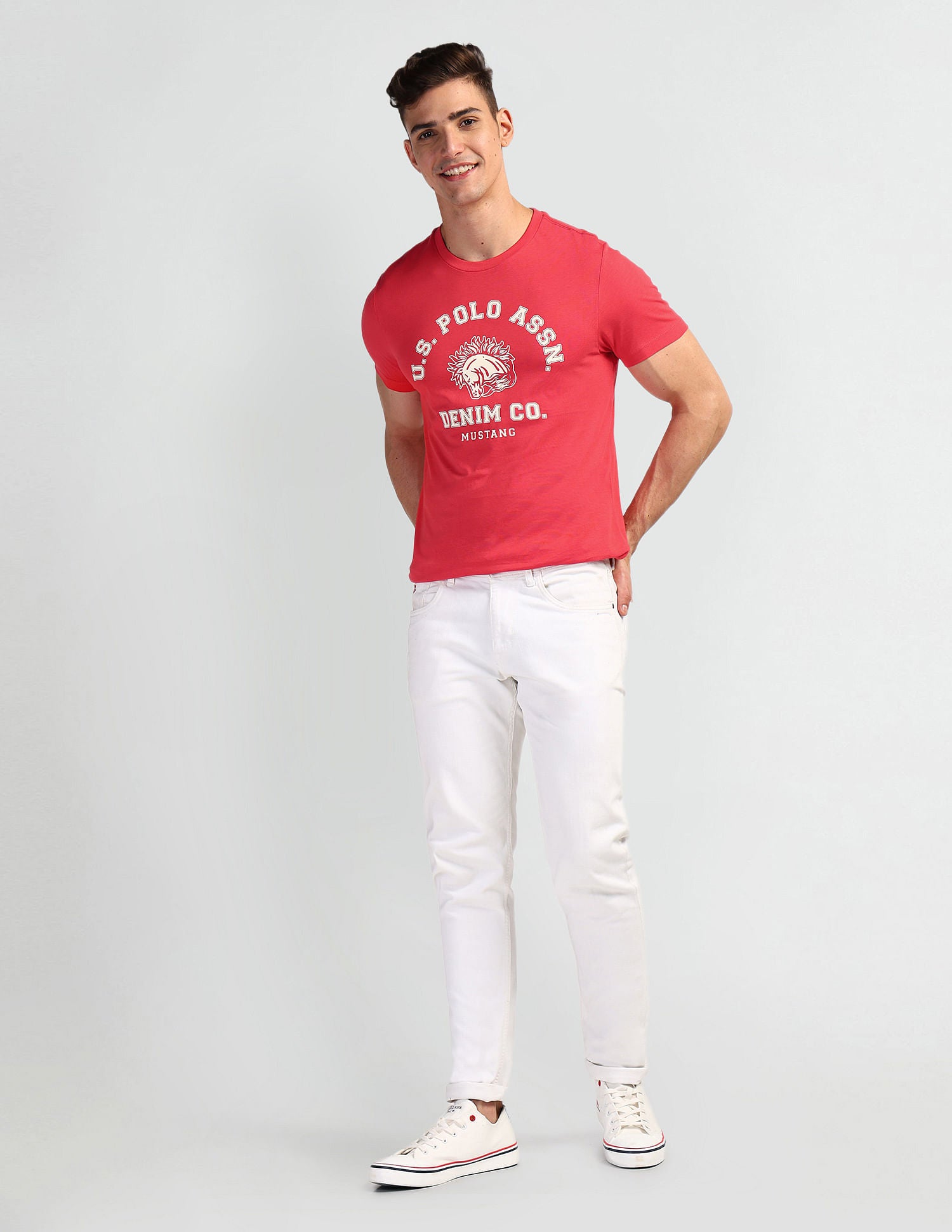 Brand Print Crew Neck T-Shirt Pink - U.S. Polo Assn. India | Large