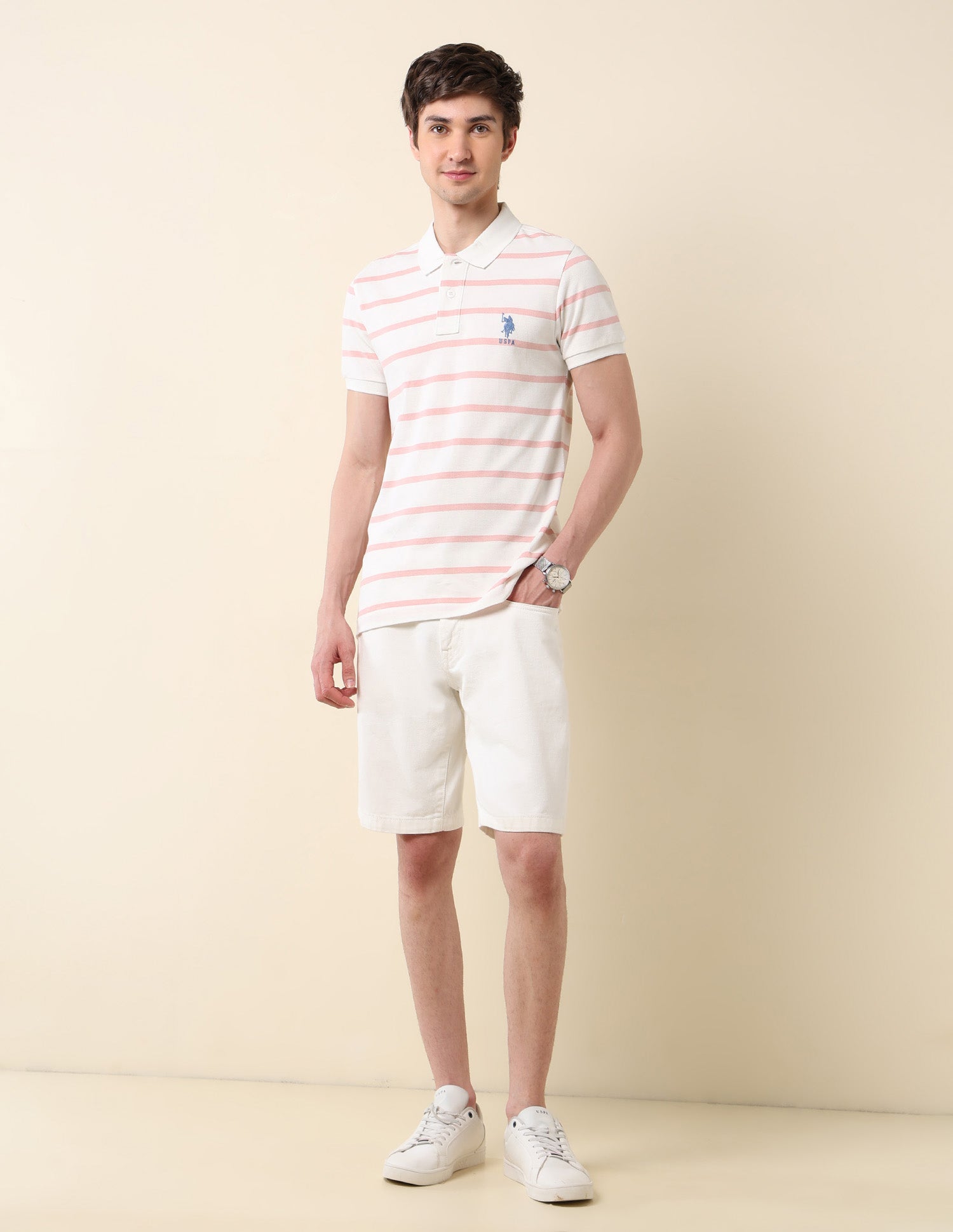 Horizontal Striped Classic Polo Shirt Off White - U.S. POLO ASSN. | Large