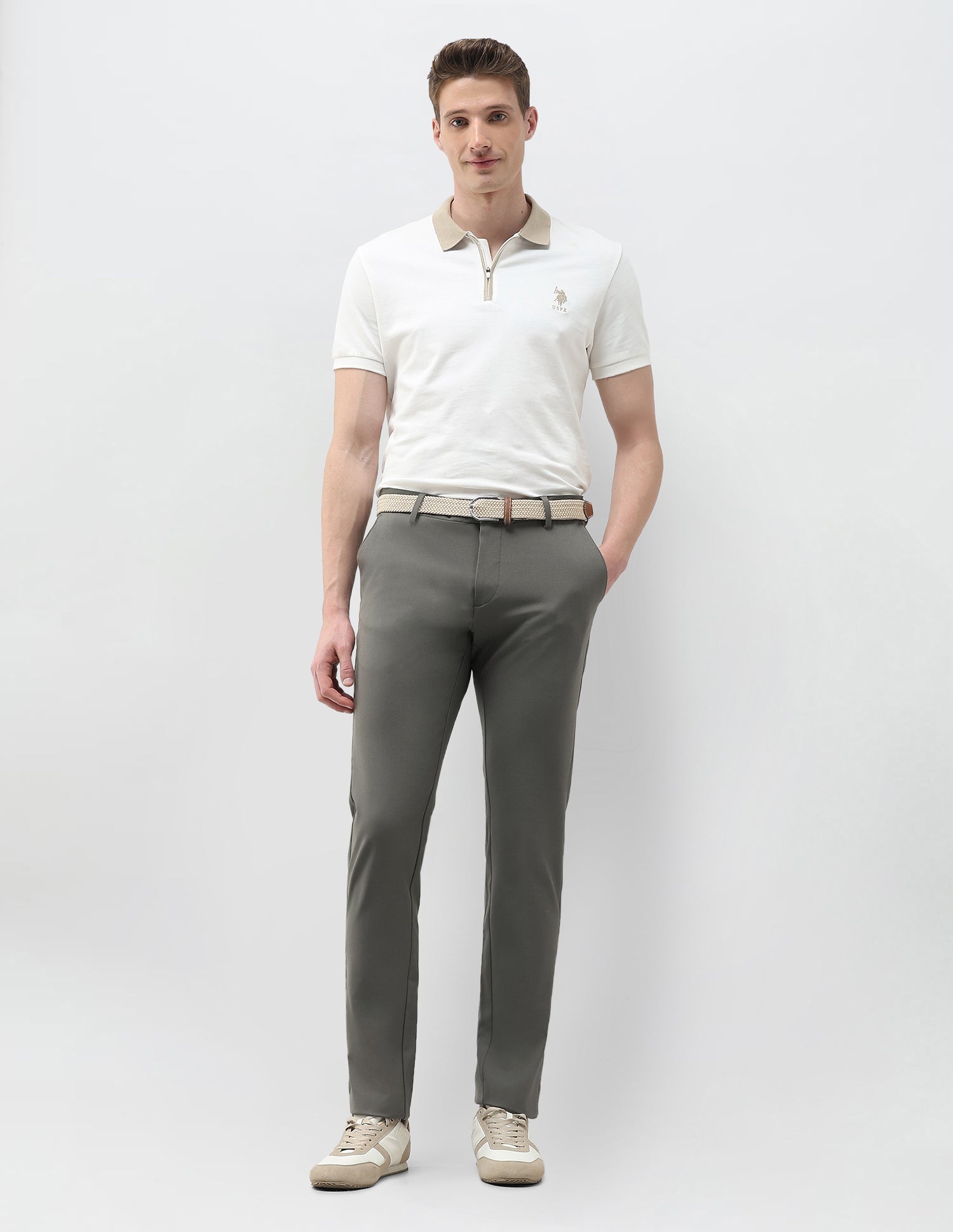 Denver Slim Fit Mid Rise Trousers Mid Green - U.S. Polo Assn. India | Large