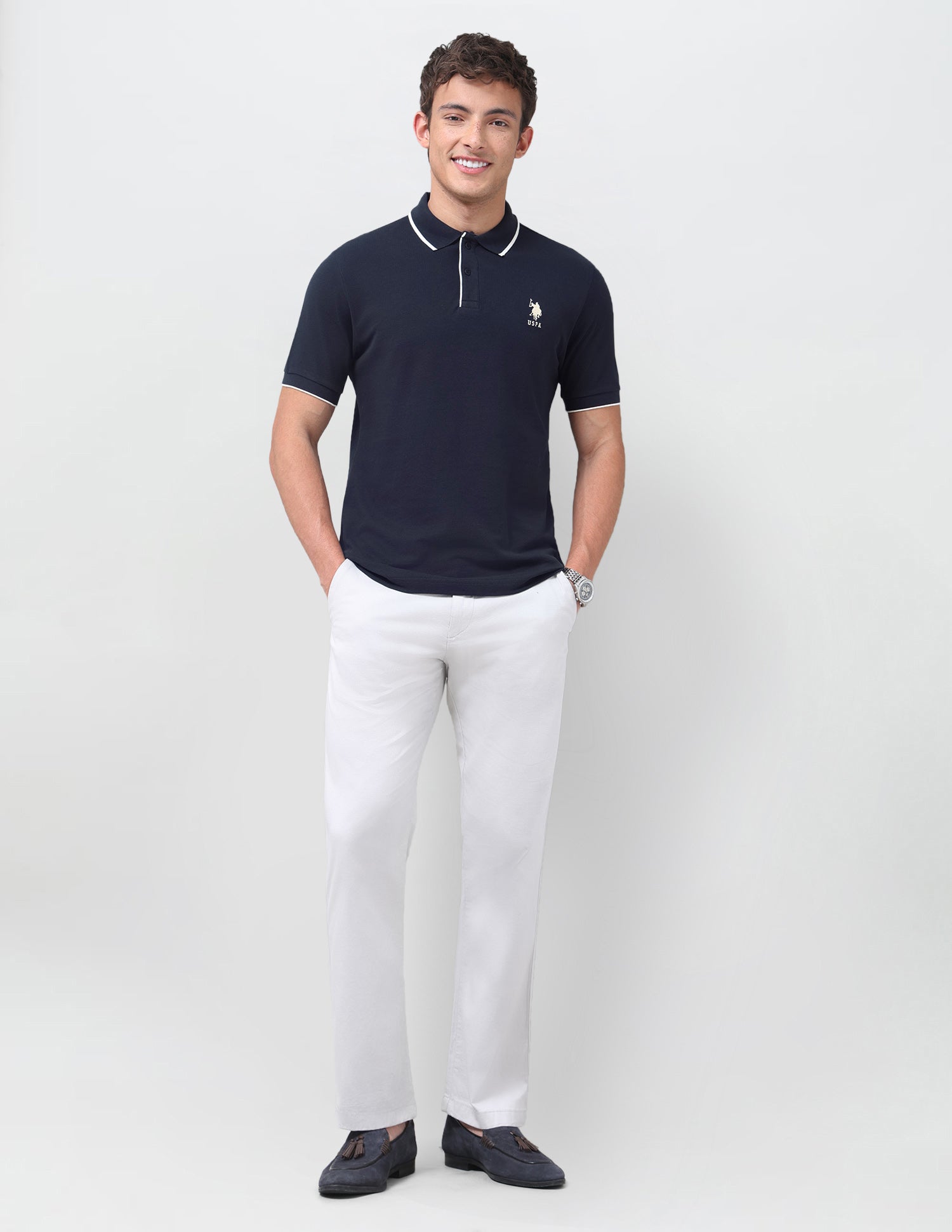 Solid Regular Fit Polo Shirt Navy - U.S. Polo Assn. India | Large