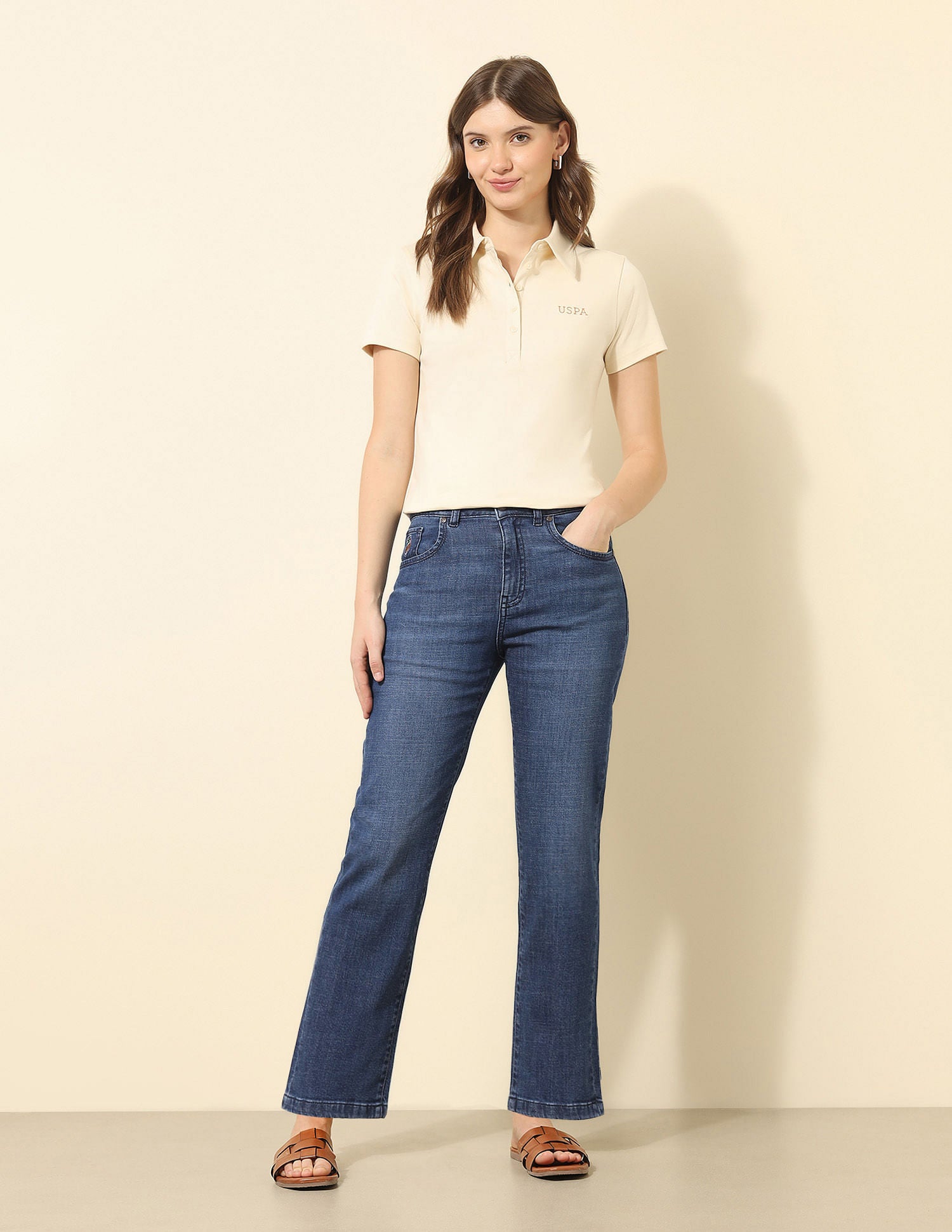 High Rise Straight Fit Jeans Dark Blue - U.S. Polo Assn. India | Large