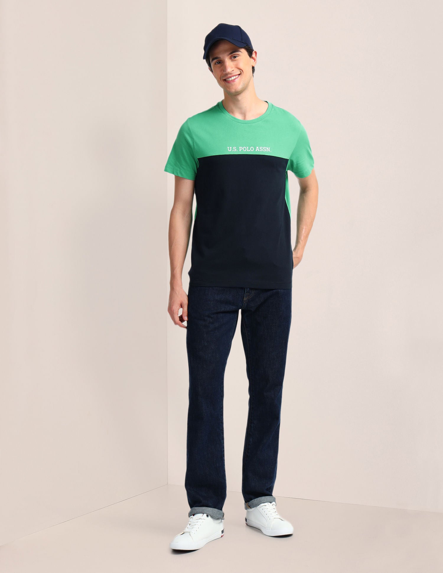 Colour Block Slim Fit T-Shirt Green - U.S. Polo Assn. India | Large