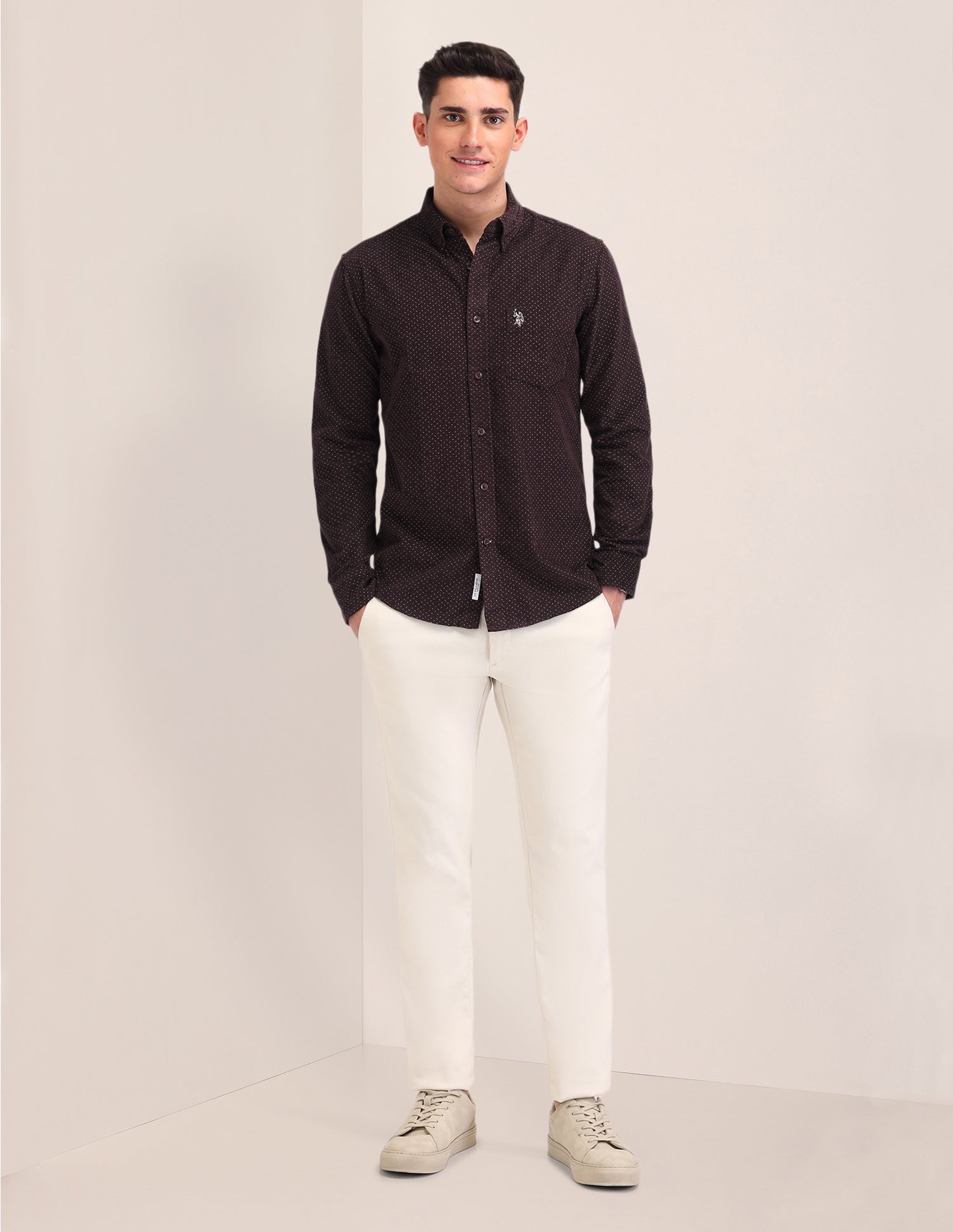 All-Over Printed Cotton Shirt Maroon - U.S. Polo Assn. India | Large