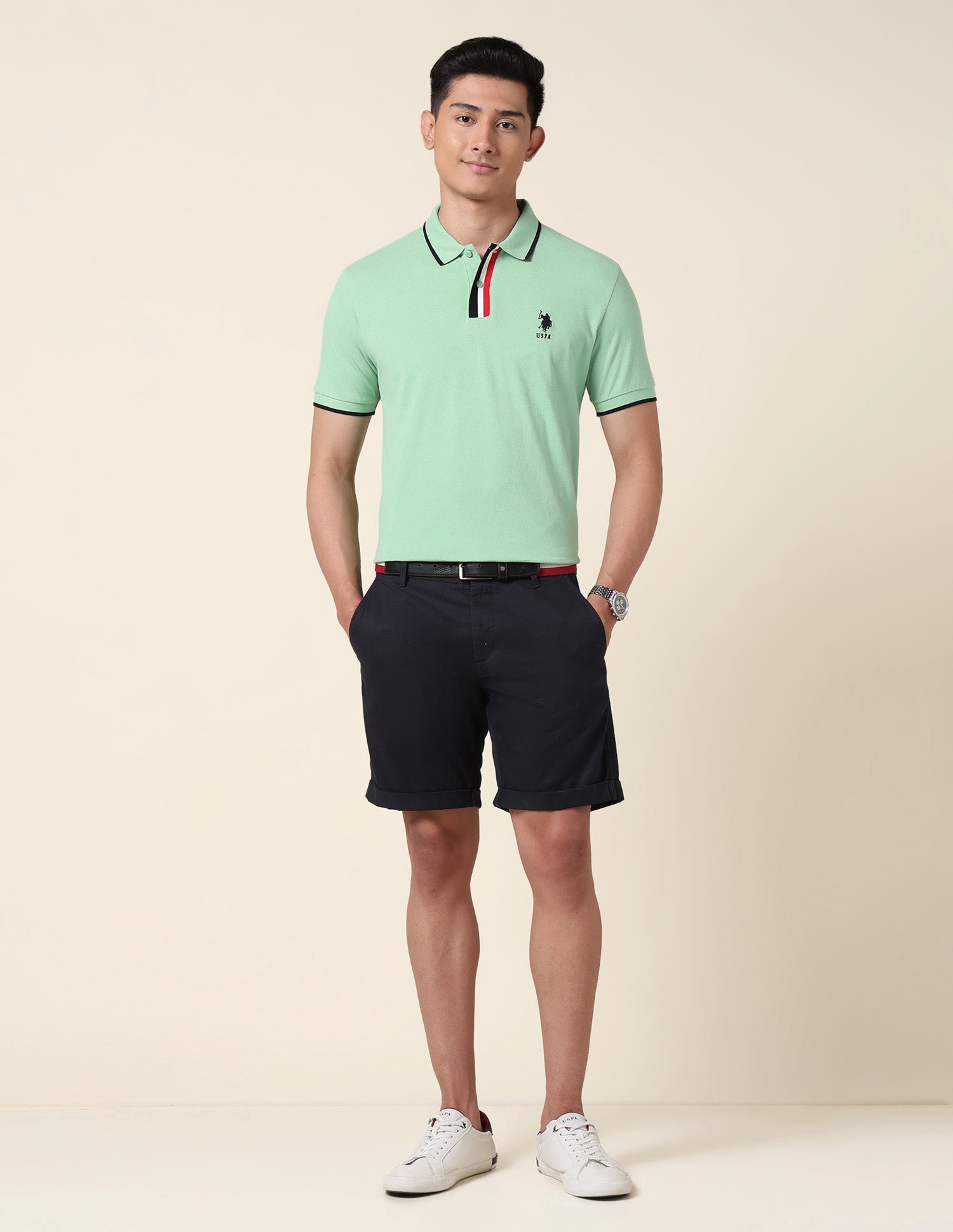 Solid Slim Fit Polo Shirt Green - U.S. Polo Assn. India | Large